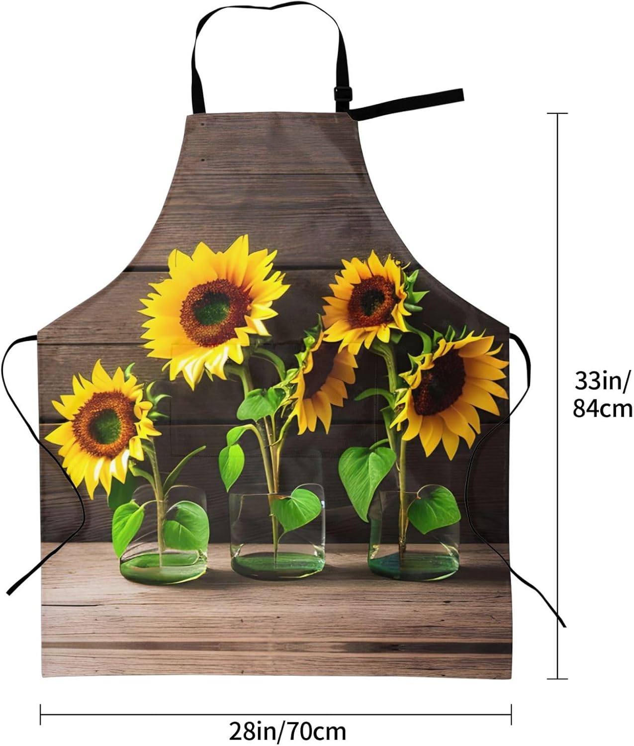 Three Sunflowers on Wooden print Waterproof chef's apron with pocket a