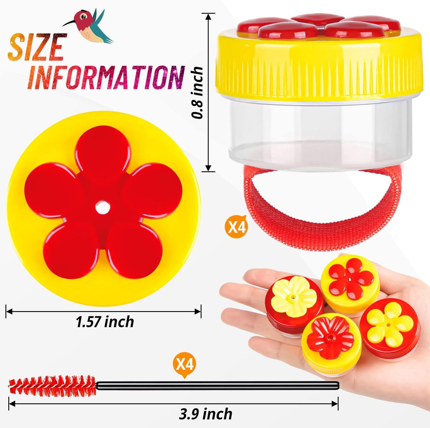 Hand Held Hummingbird Ring Feeders, 4Pcs Mini Hummingbird Hand Feeder with 4Pcs Cleaning Brush, Window Humming Wild Bird Feeders Tools for Outdoors Supplies