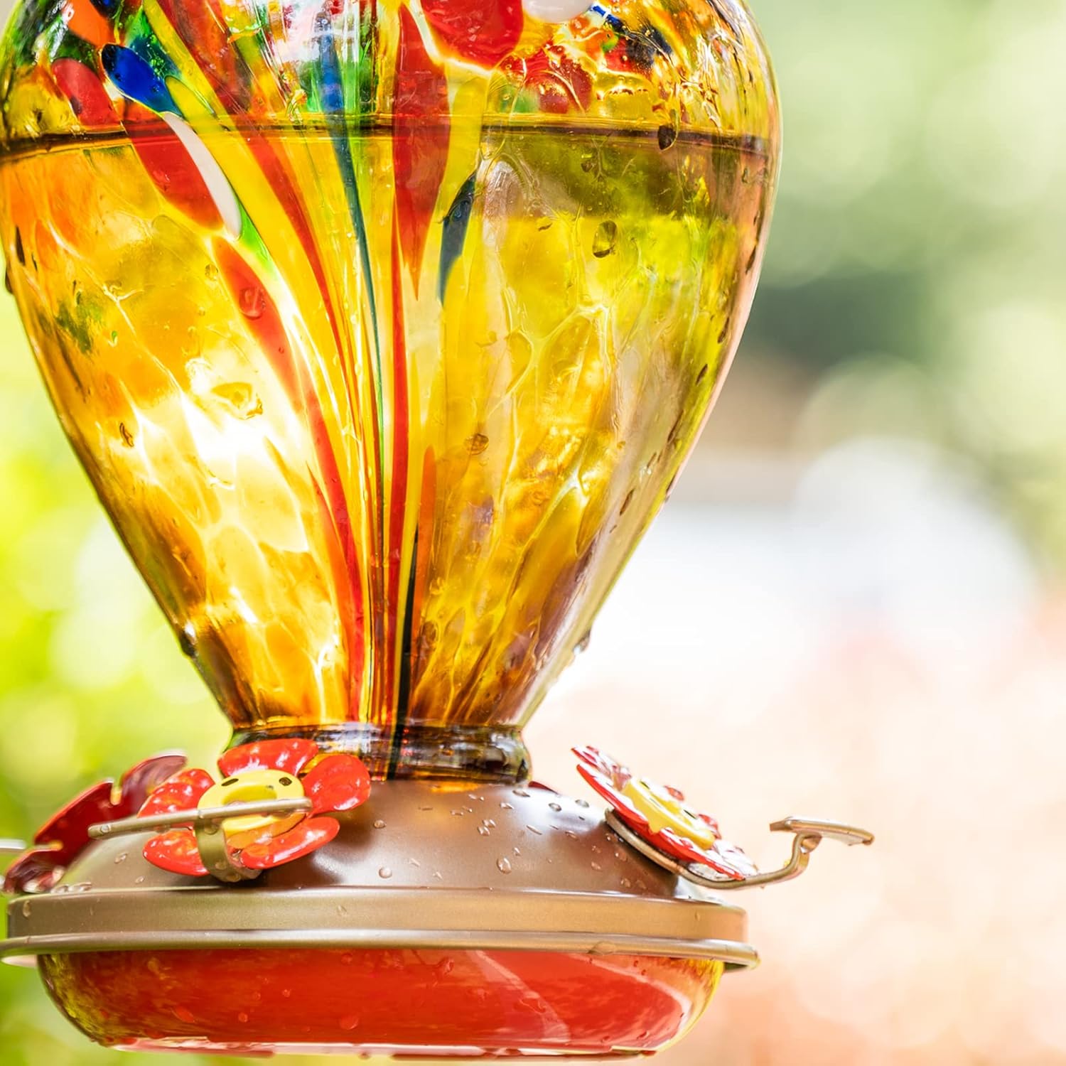 Hummingbird Feeder, 34OZ Hand Blown Glass Hummingbird Feeders for Outd