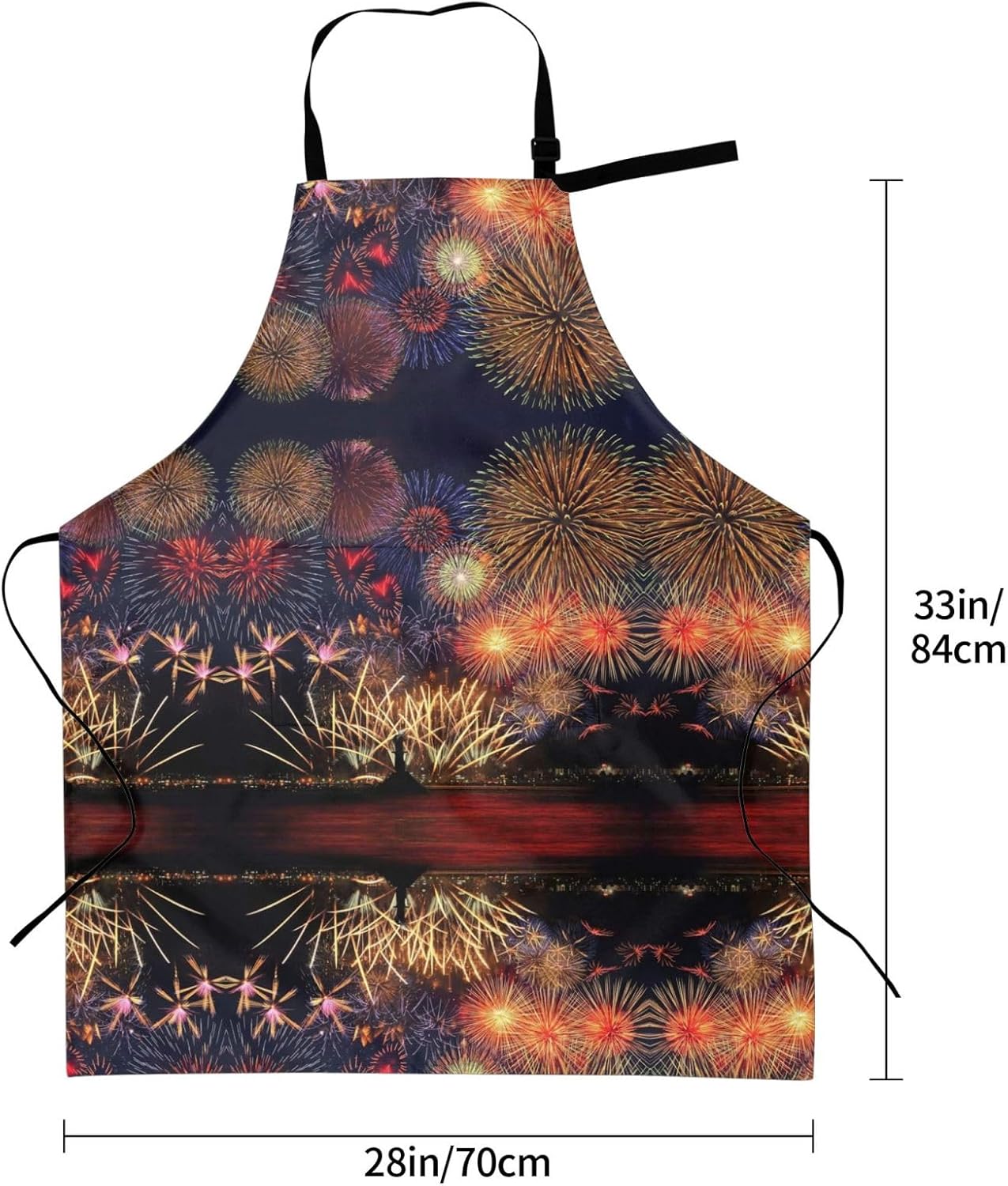 Fireworks Print 28x33 In Adult Kitchen Apron with Pockets Versatile Chef Smock for Cooking Baking