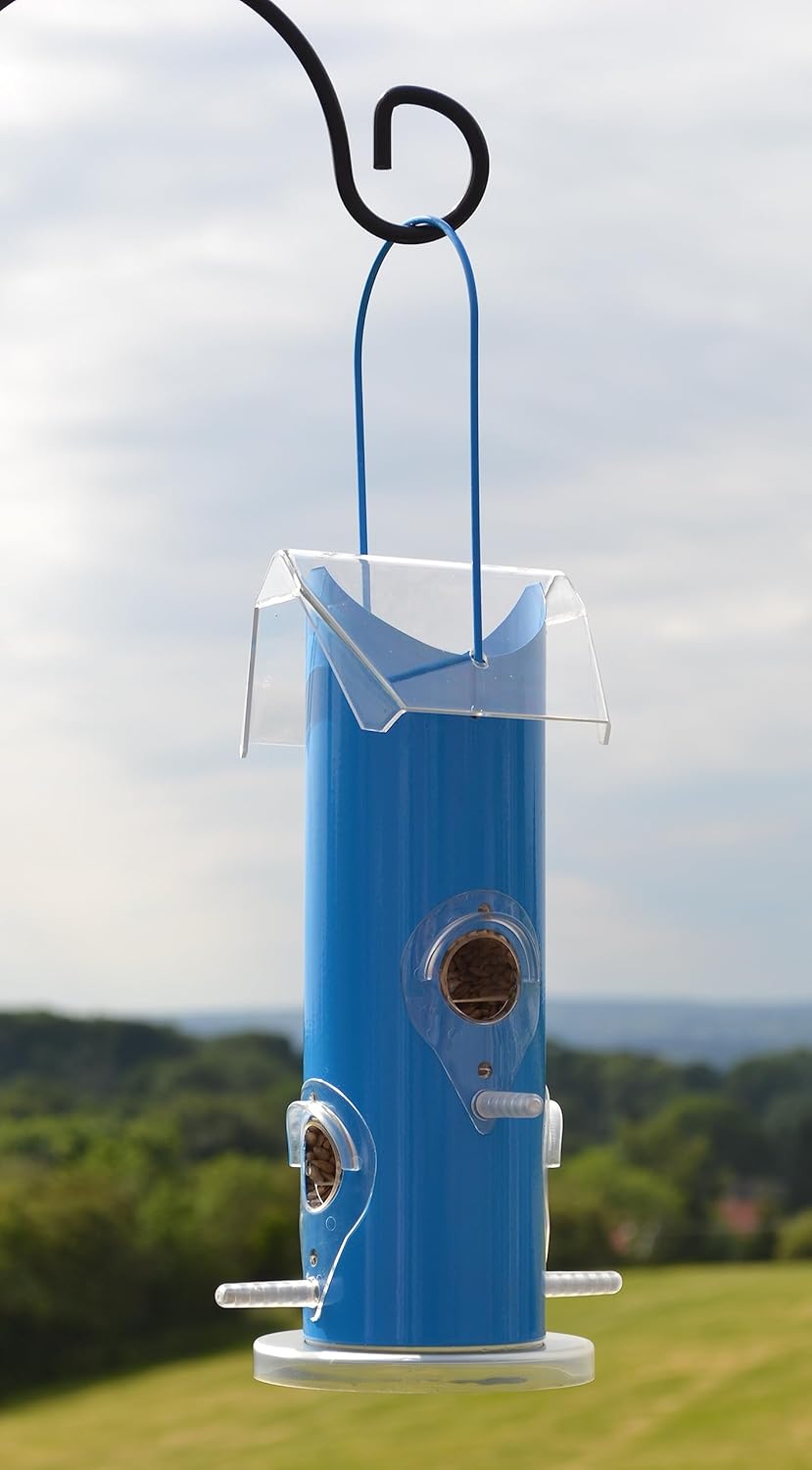 Supa Rutland Wild Bird Seed Feeders, Suitable for Seed and Sunflower Hearts, 4 Port Feeder, Finished in Summer Blue.