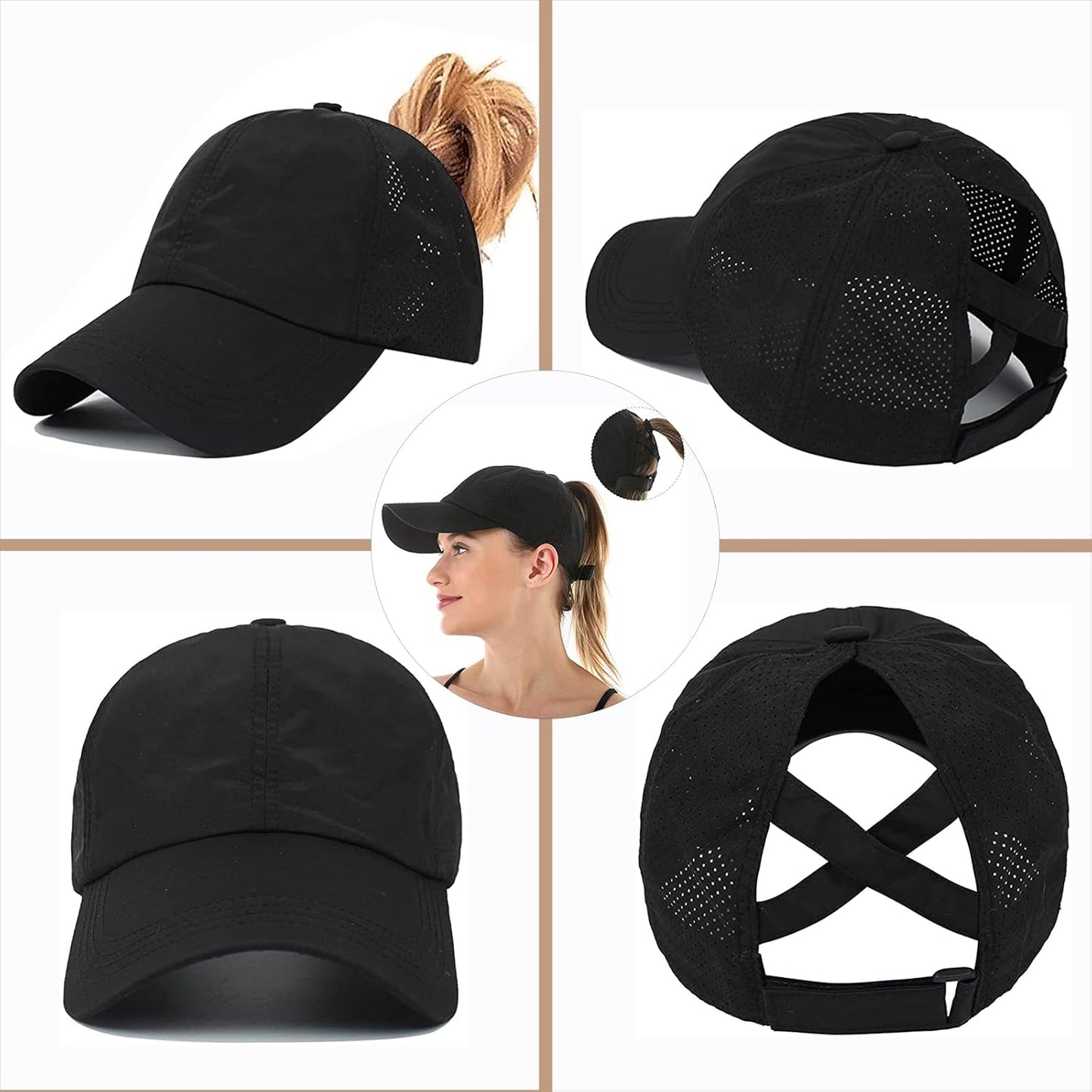 Womens Ponytail Hat Baseball Cap, Adjustable Criss Cross Baseball Cap 