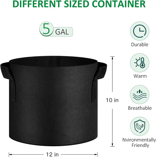 12-Pack 5 Gallon Thickened Non-Woven Grow Bags, Aeration Fabric Pots w