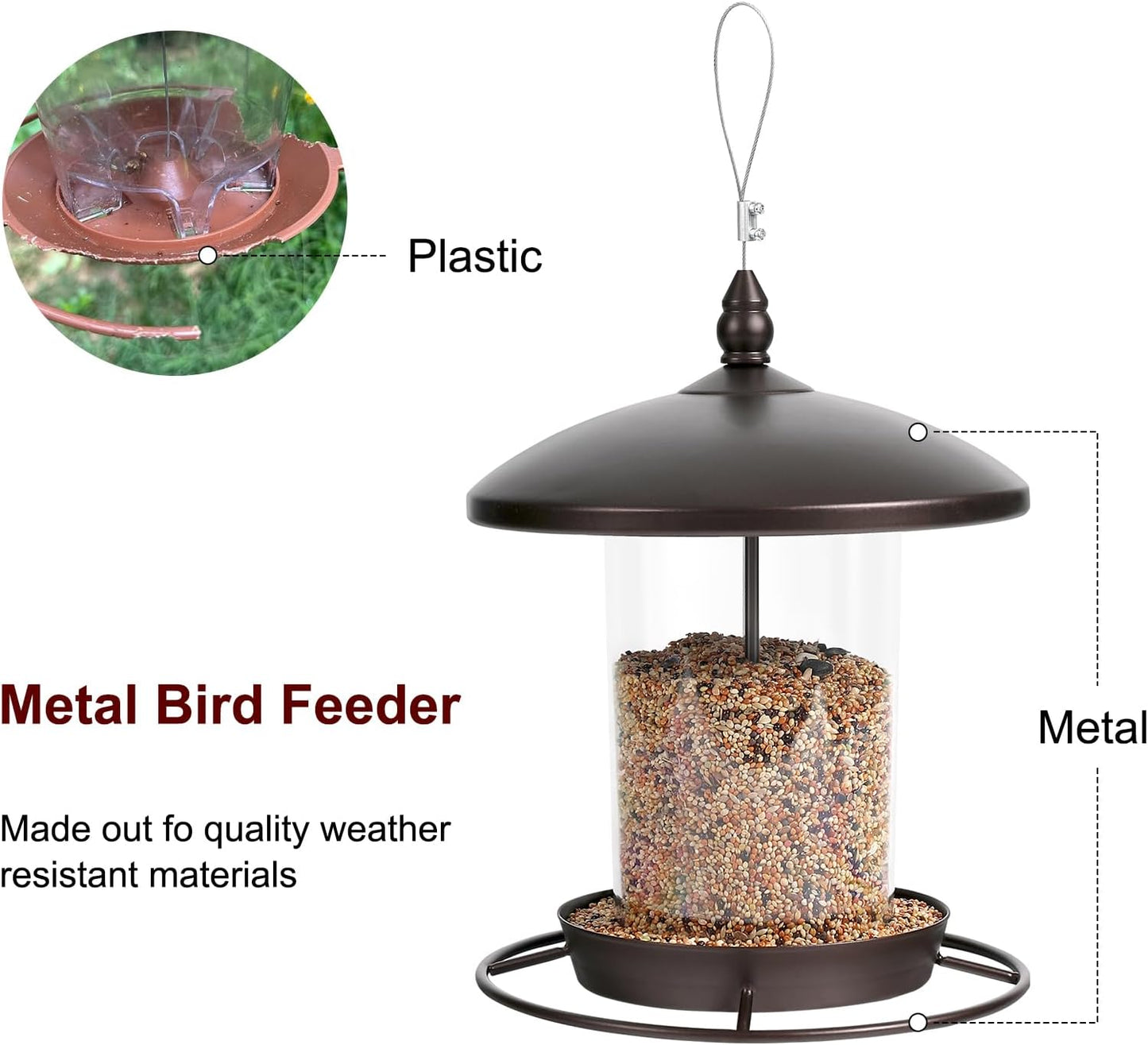 Metal Bird Feeder for Outdoors Hanging,3.0LB Seed Feeder,Easy to Fill 