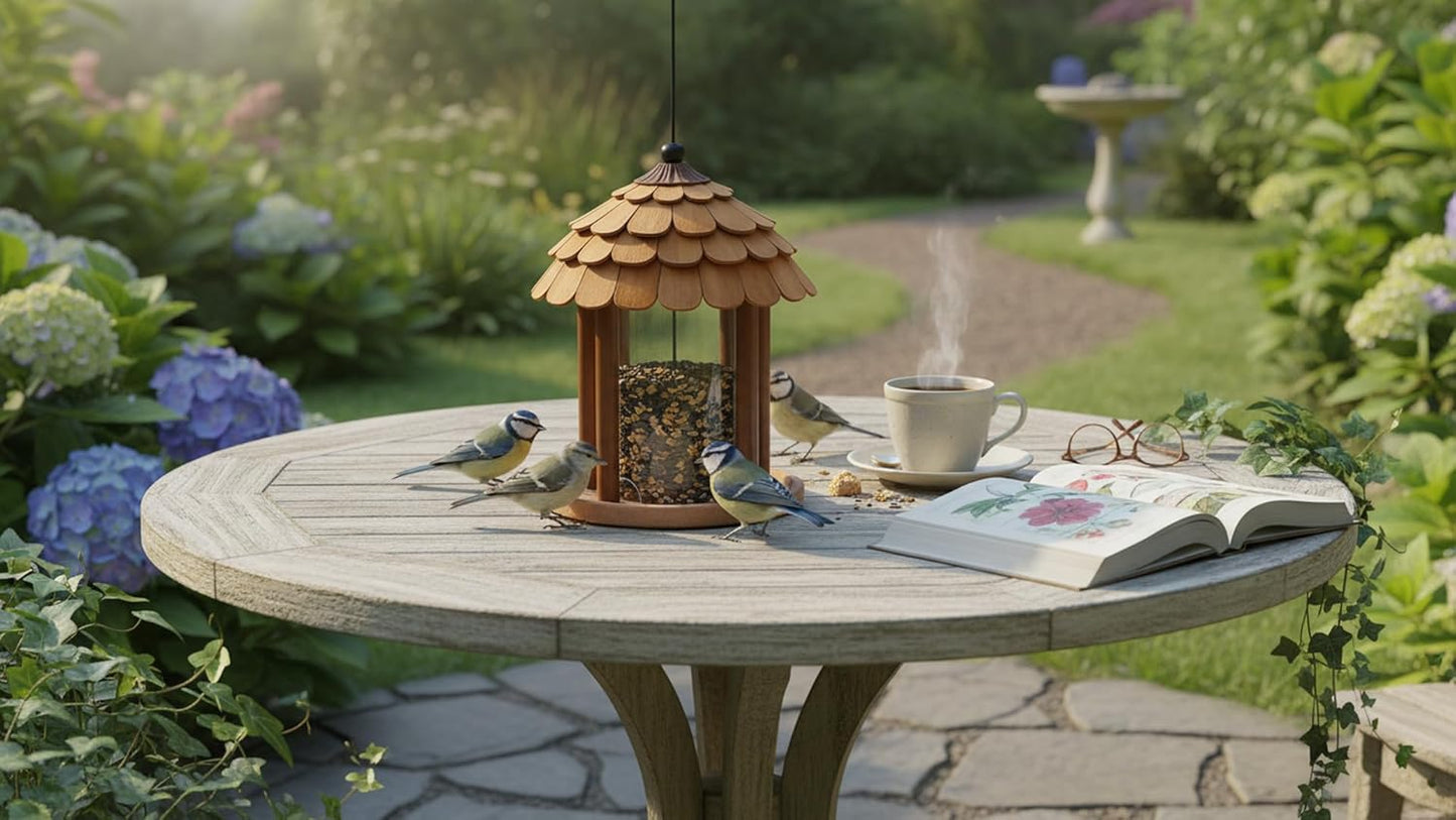 Gazebo Bird Feeder - Going Green Outdoor Garden Decorative Creation - 3 Lbs Capacity - Solid Cedar Wood Squirrel Proof Secure Lock, Assembling Needed