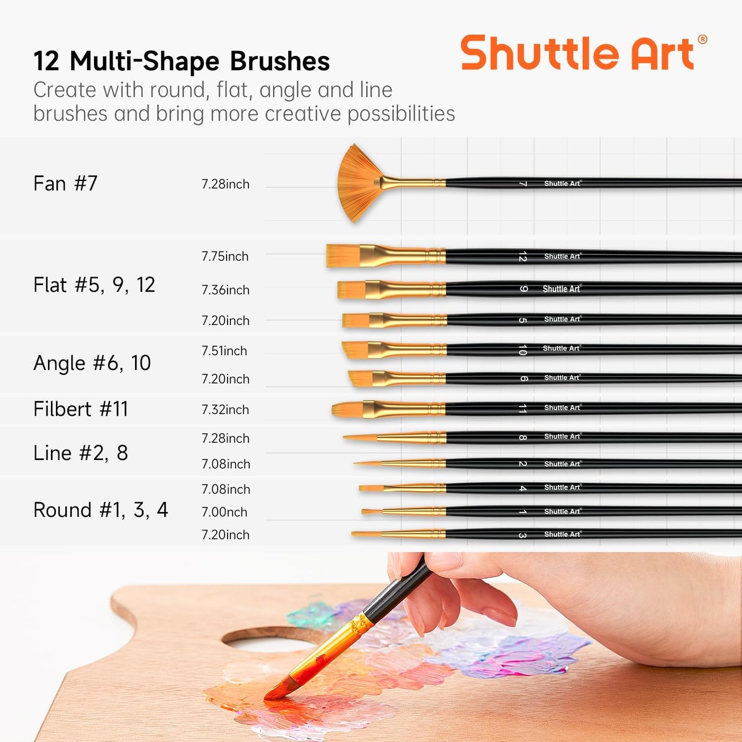 Shuttle Art Acrylic Paint, 50 Colors Acrylic Paint Set, 2oz/60ml Bottl