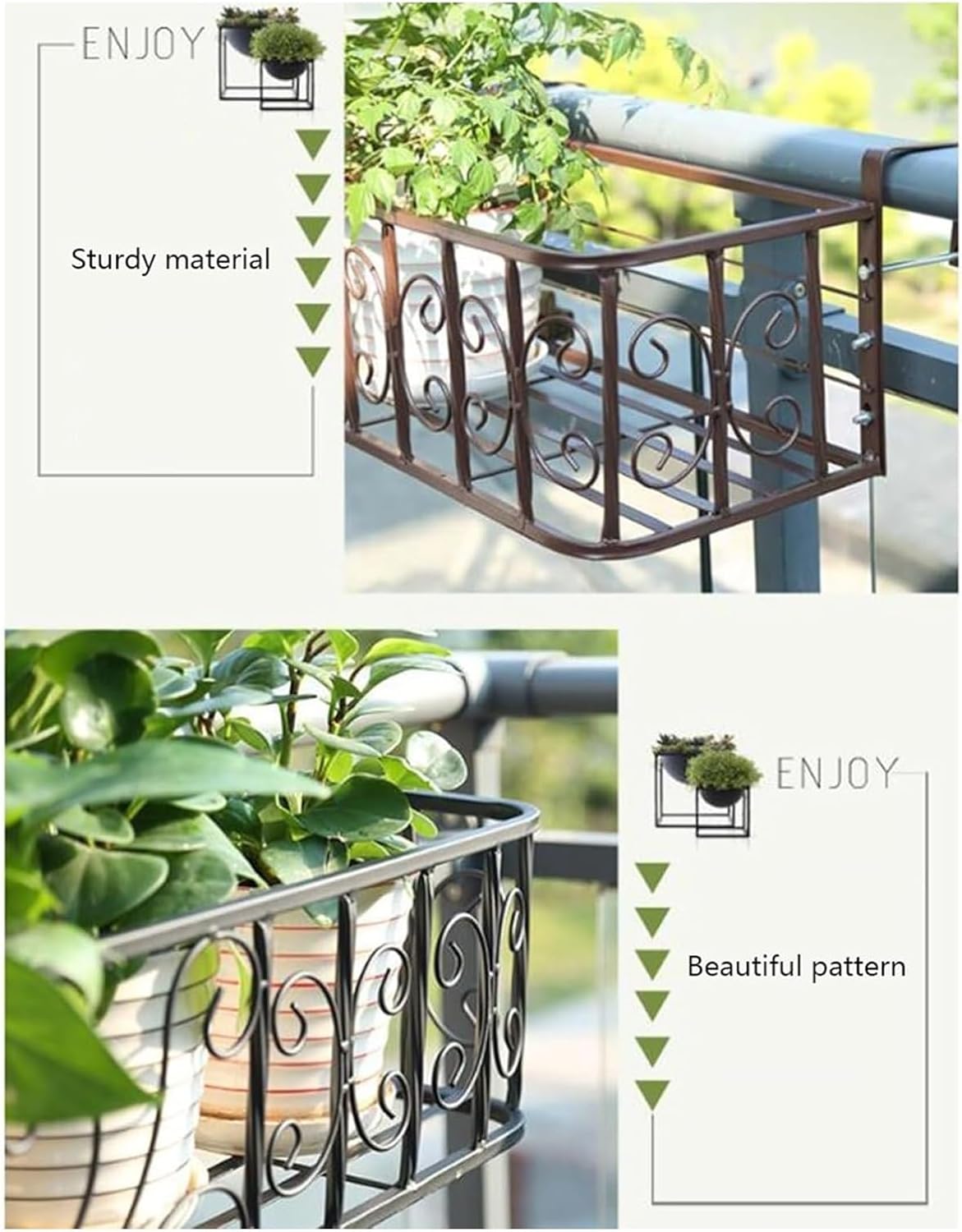 Outdoor Railing Planter - Black Iron Flowerpot for Balcony, Fence, Window Sill - Stylish Hanging Plant Stand, 90x27x19cm, Perfect for Garden Decor