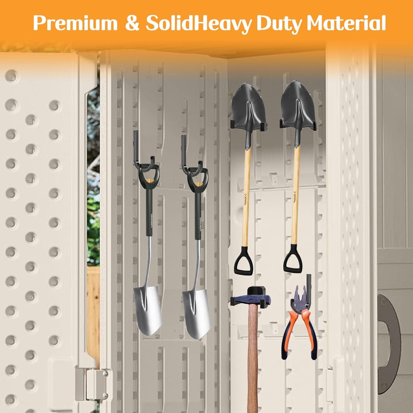 9 Pcs ABS Storage Shed Tool Hooks, Heavy Duty Shed Accessories & Hooks - Compatible with Suncast & Craftsman Sheds, Black J/U/V Shape for Organizing Ladders, Hoses & Garden Tools in Outdoor Sheds.