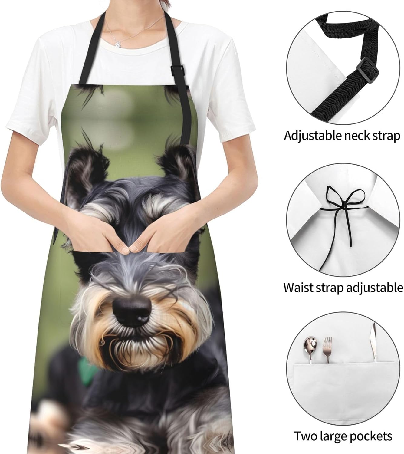 adorable schnauzer Print Laundry apron 28x33 In Waterproof Kitchen Apron with Pockets for Cooking Baking