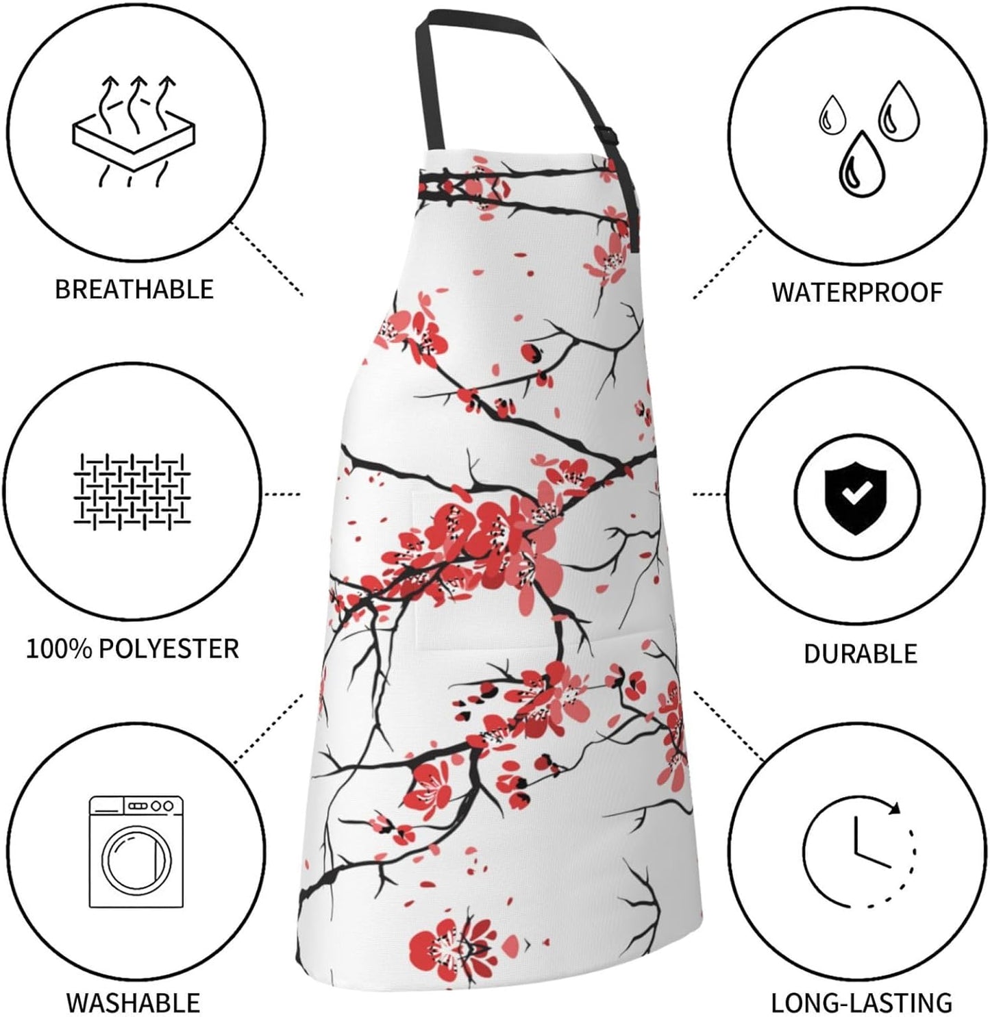 delicate cherry blossoms Print 28x33 In Adult Kitchen Apron with Pockets Versatile Chef Smock for Cooking Baking