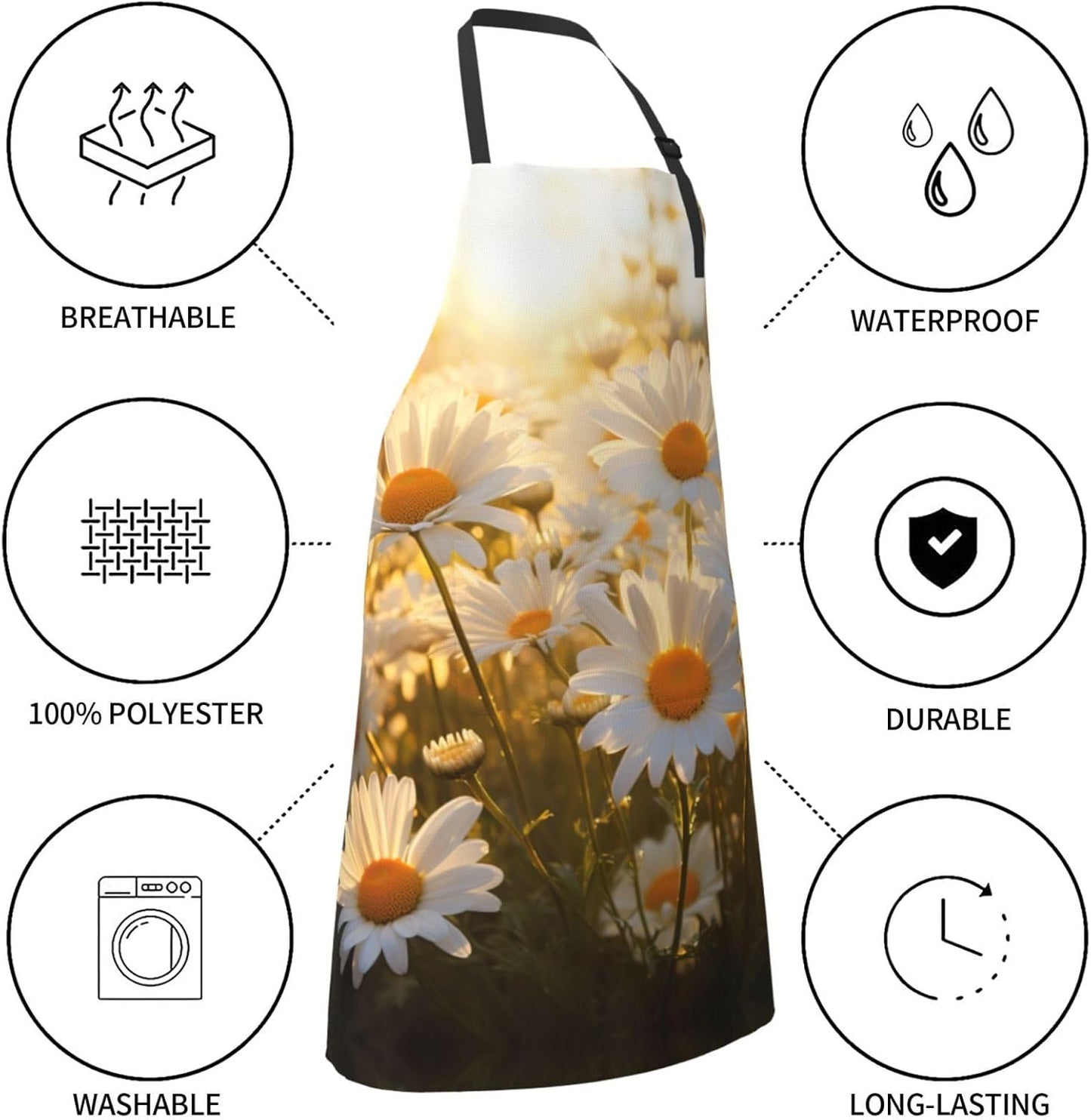 Daisy Flower print Waterproof apron with pocket adjustable cooking apron for adult kitchen bibs to bake