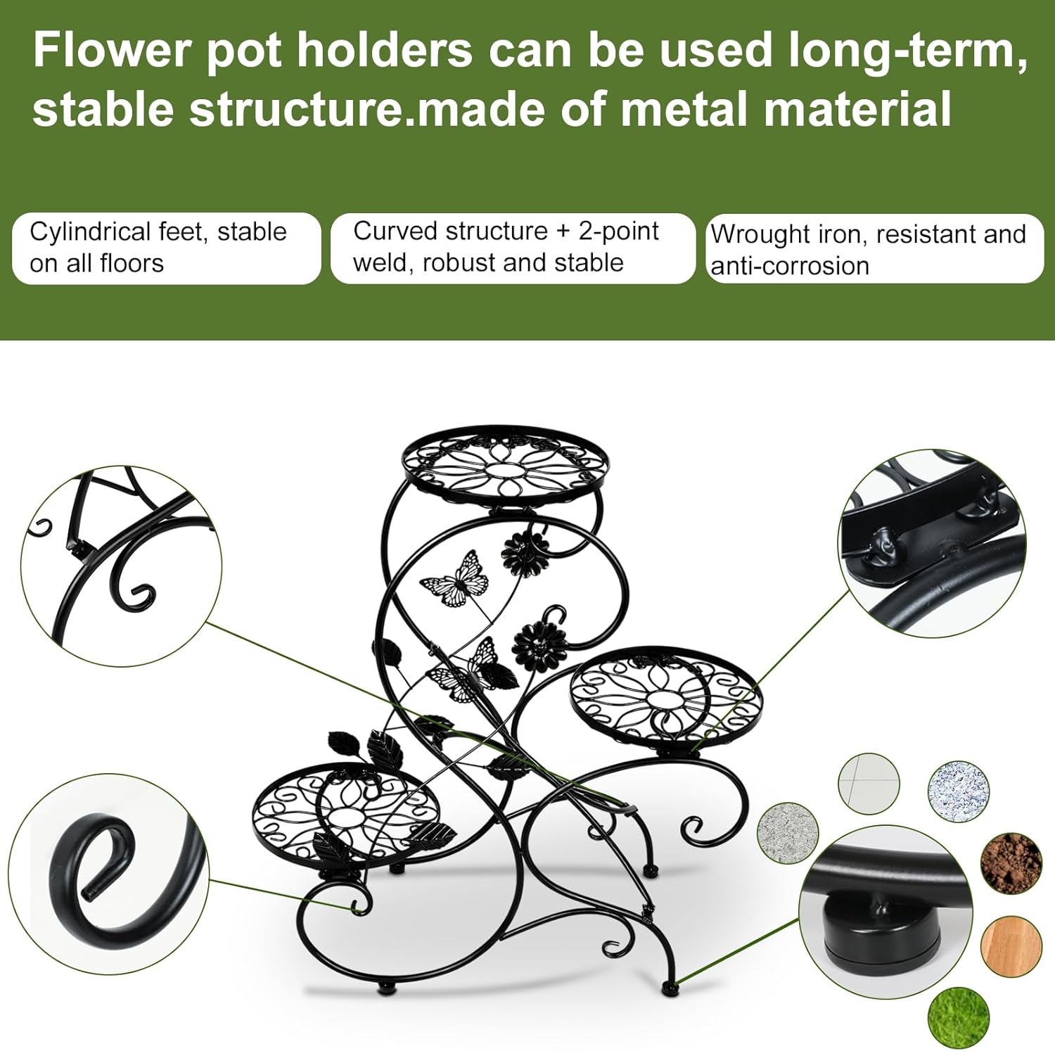 3-Tiers Metal Plant Stand Indoor, Heavy Duty Flower Pot Stands for Mul
