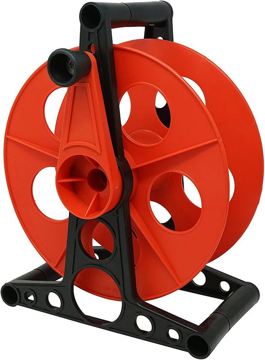 Woods Extension Cord Storage Reel - Holds Up to 150 Feet of 16/3 or 125 Feet of 14/3 Gauge Cord - Tangle-Free Design for Indoor or Outdoor Use - Side-Mounted Crank - Red & Black