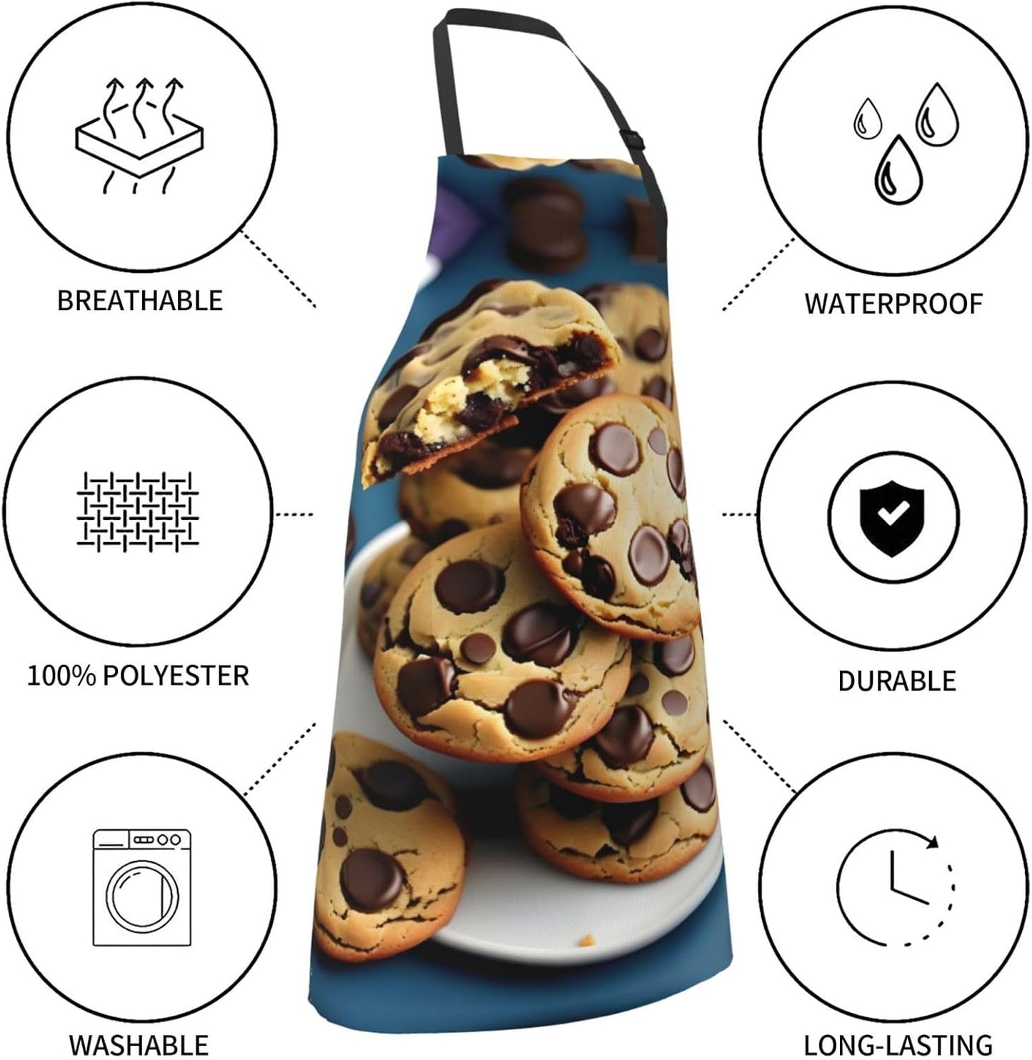 Cookies Food Chocolate Chips Biscuits print Waterproof apron with pocket adjustable cooking apron for adult kitchen bibs to bake
