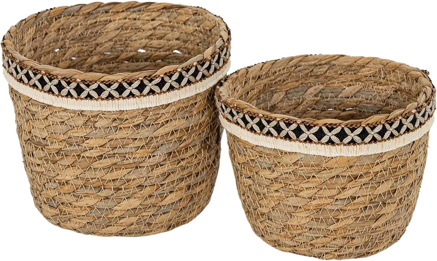 Foreside Home and Garden Set of 2 Embroidered Rim Baskets Natural Seag