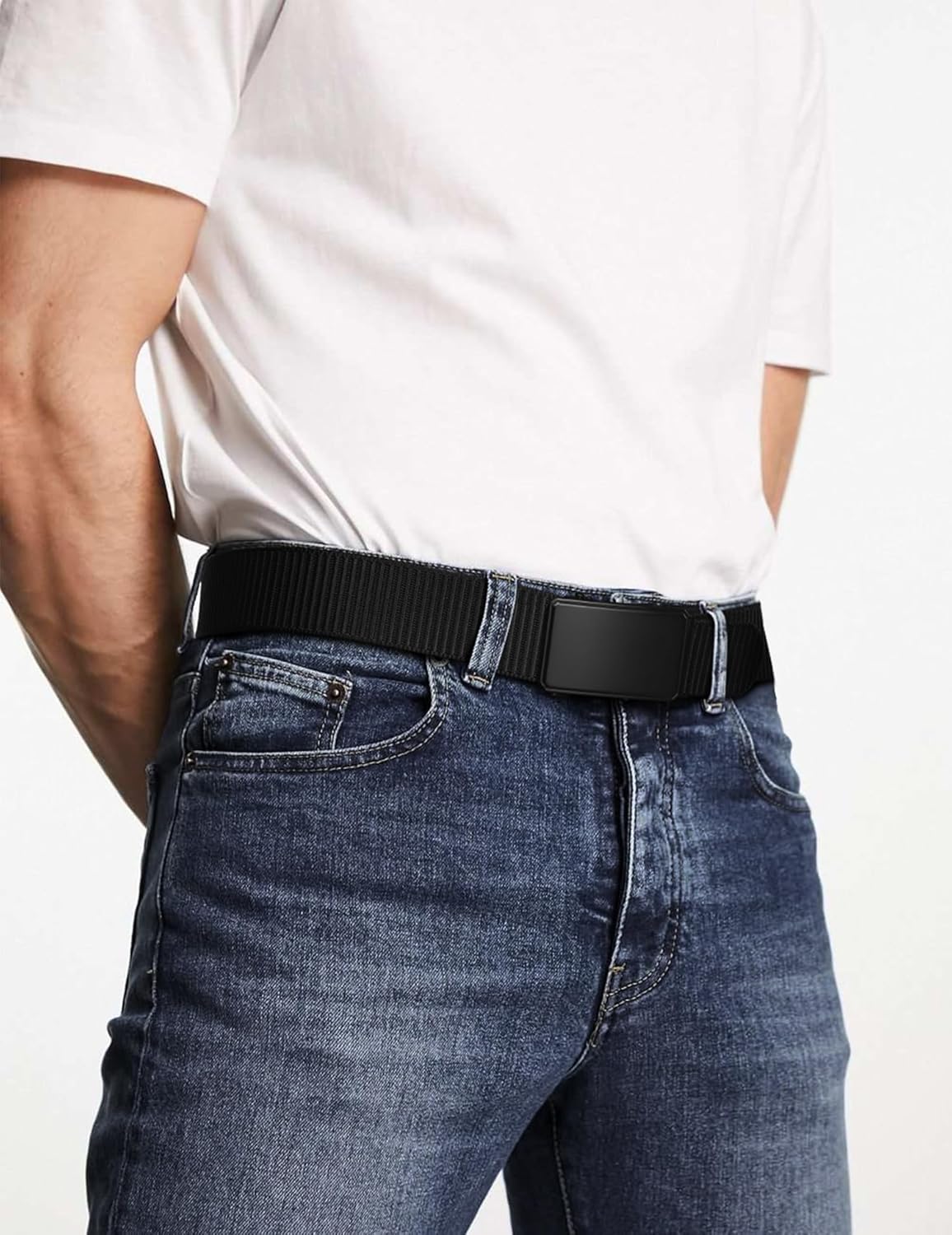 JUKMO Men's 1.5" Nylon Ratchet Belt, Casual Web Click Belt with Slide 