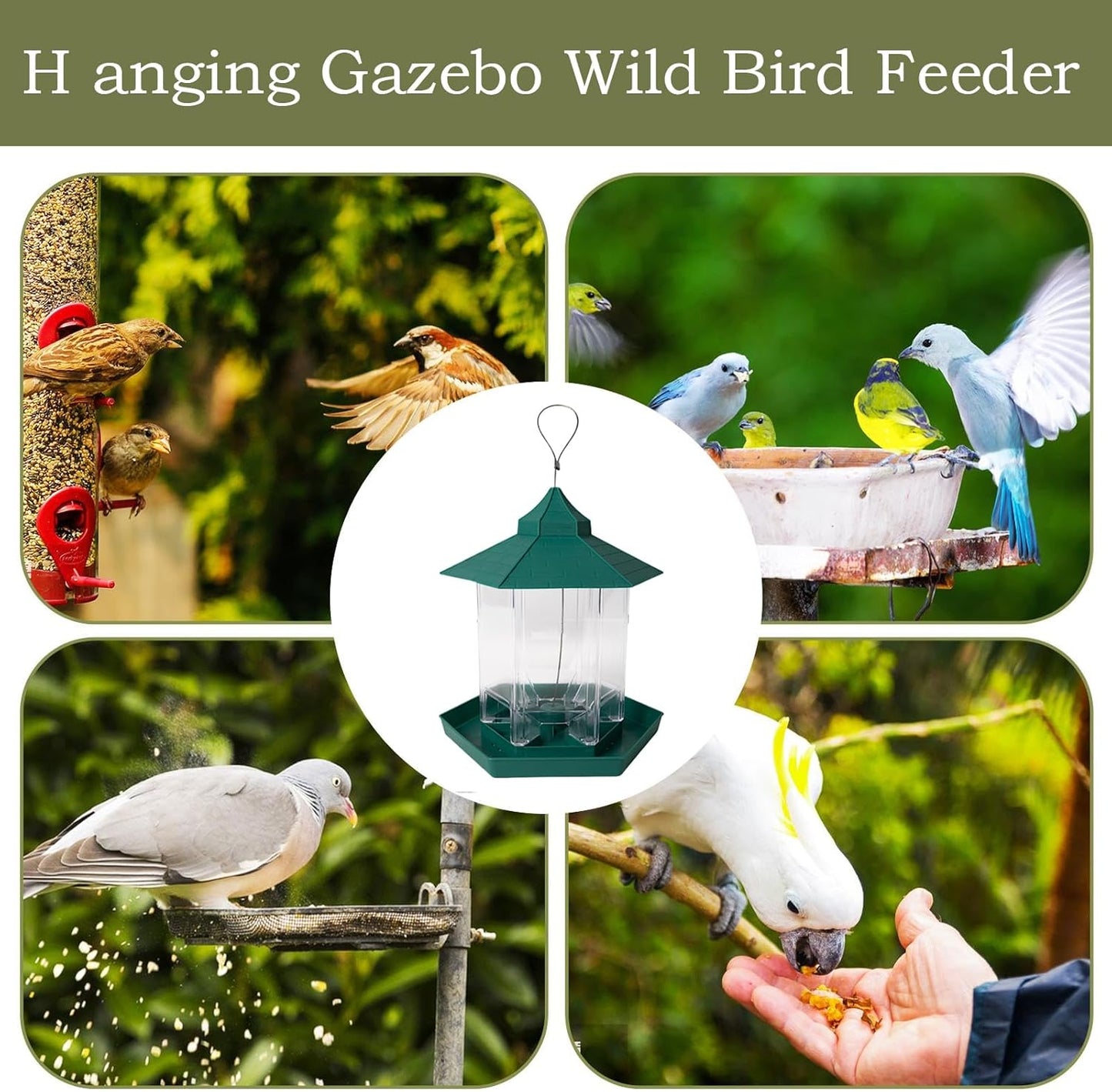 Bird Feeders Outside - Clear Gazebo Bowl, Suspending Station for Garden Wildlife, Transparent Seed Hub, Avian Hardware Supply with Six Ports, Outdoor Feeding Tool for Hosting Birds, & Viewing Nature