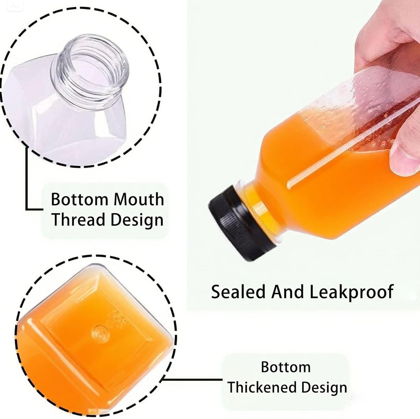 Plastic Juice Bottles with Caps 10pcs 12oz, Reusable Juice Containers with Tamper Proof Lids Black, Clear Bottles for Juicing, Milk, Smoothie Bottle, Drinking with 10Pcs Labels & Bottle Brush