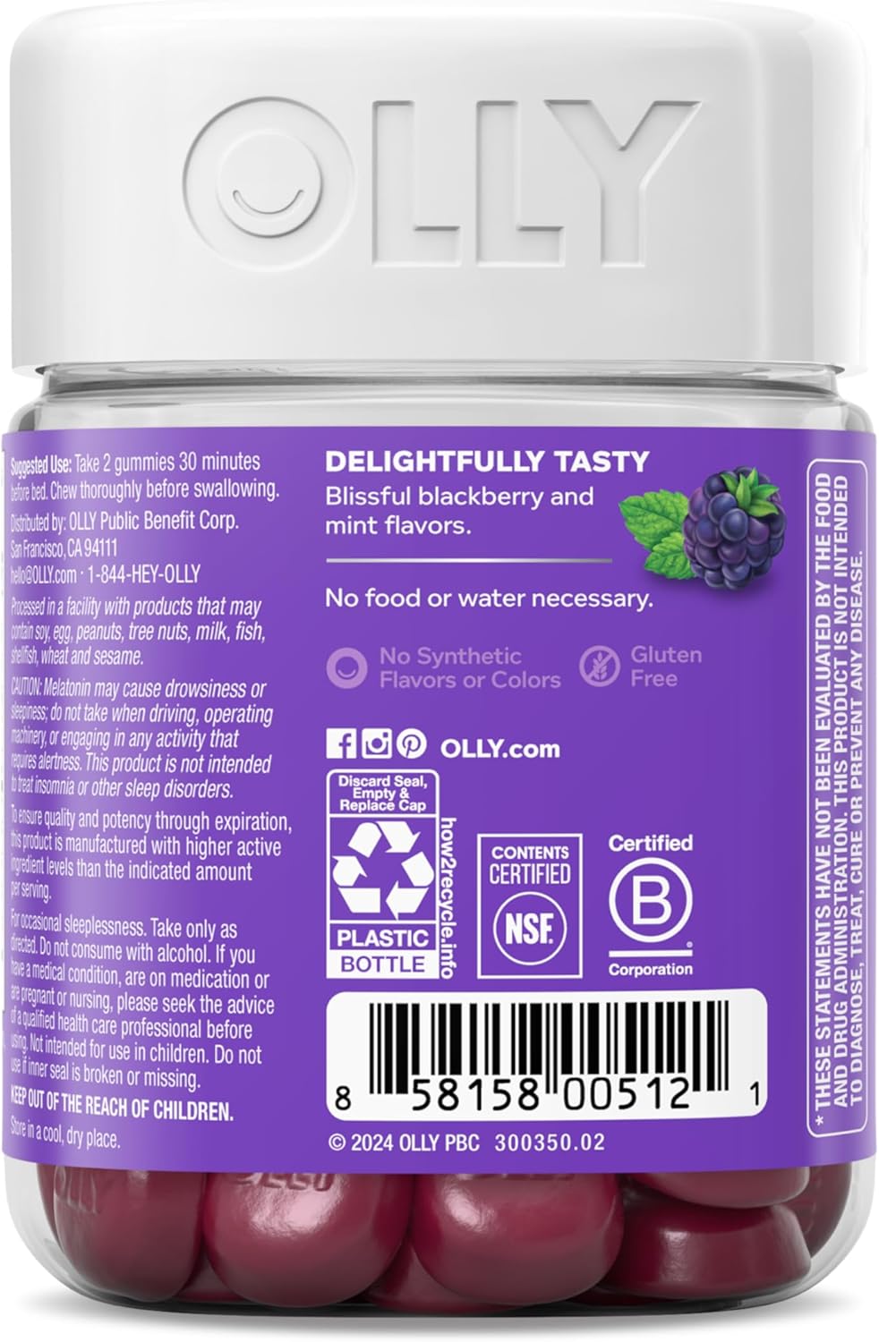 OLLY Restful Sleep Gummy Supplement with Melatonin & L-Theanine Chamom