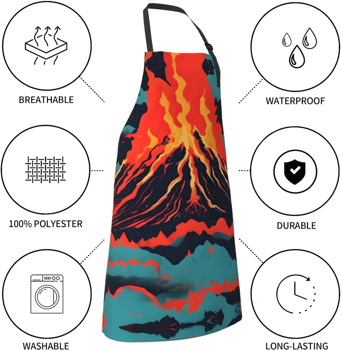 Volcano print Waterproof apron with pocket adjustable cooking apron for adult kitchen bibs to bake