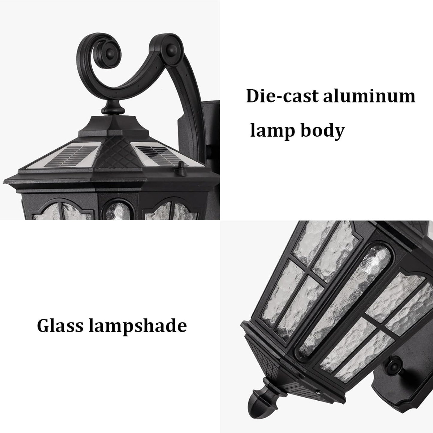 Solar Wall Lantern, IP65 Waterproof Outdoor Light Fixture, Dusk to Dawn Sensor, Black Aluminum Mounted Lamp, Vintage Exterior Sconce for Porch Patio Garage Garden Yard Cottage(Small)