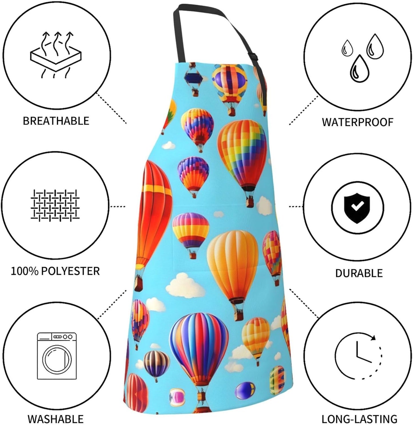 Hot Air Balloons print Waterproof apron with pocket adjustable cooking apron for adult kitchen bibs to bake