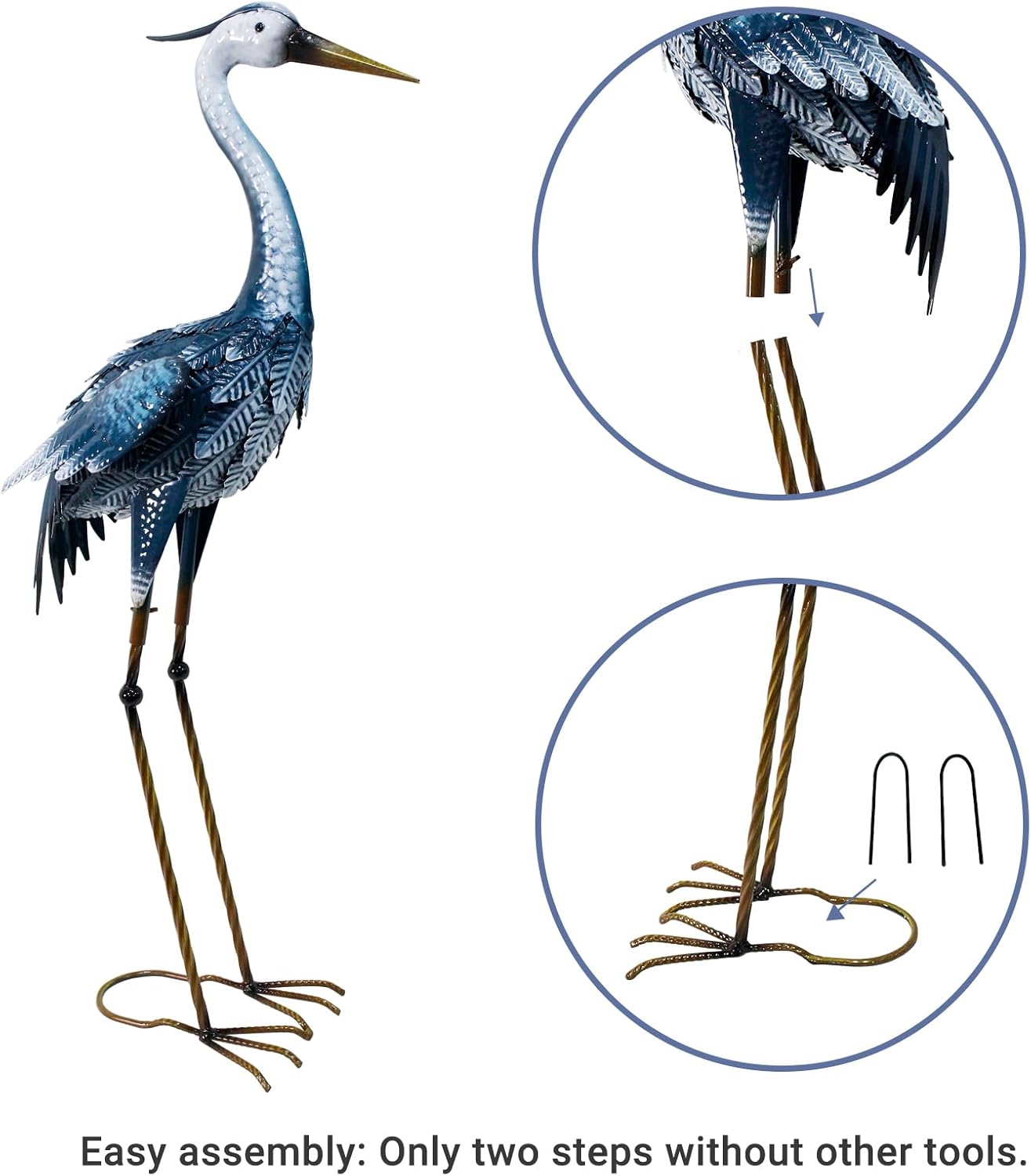 33-35 Inch Blue Heron Garden Statues, Metal Cranes Sculptures Outdoor,