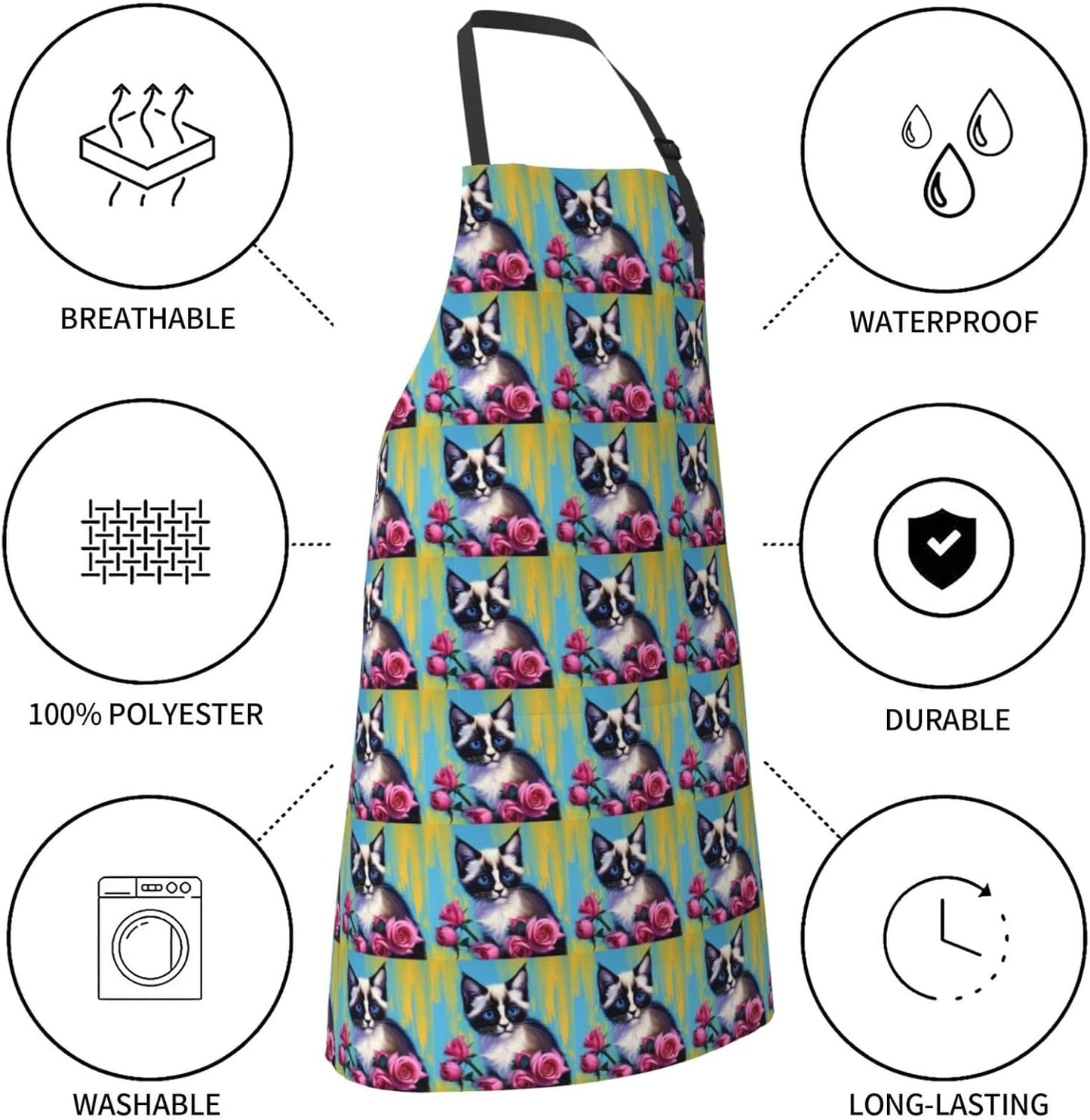 YANYU Mid-Century Modern Art Cat Print 28x33 In Kitchen Apron Stylish 