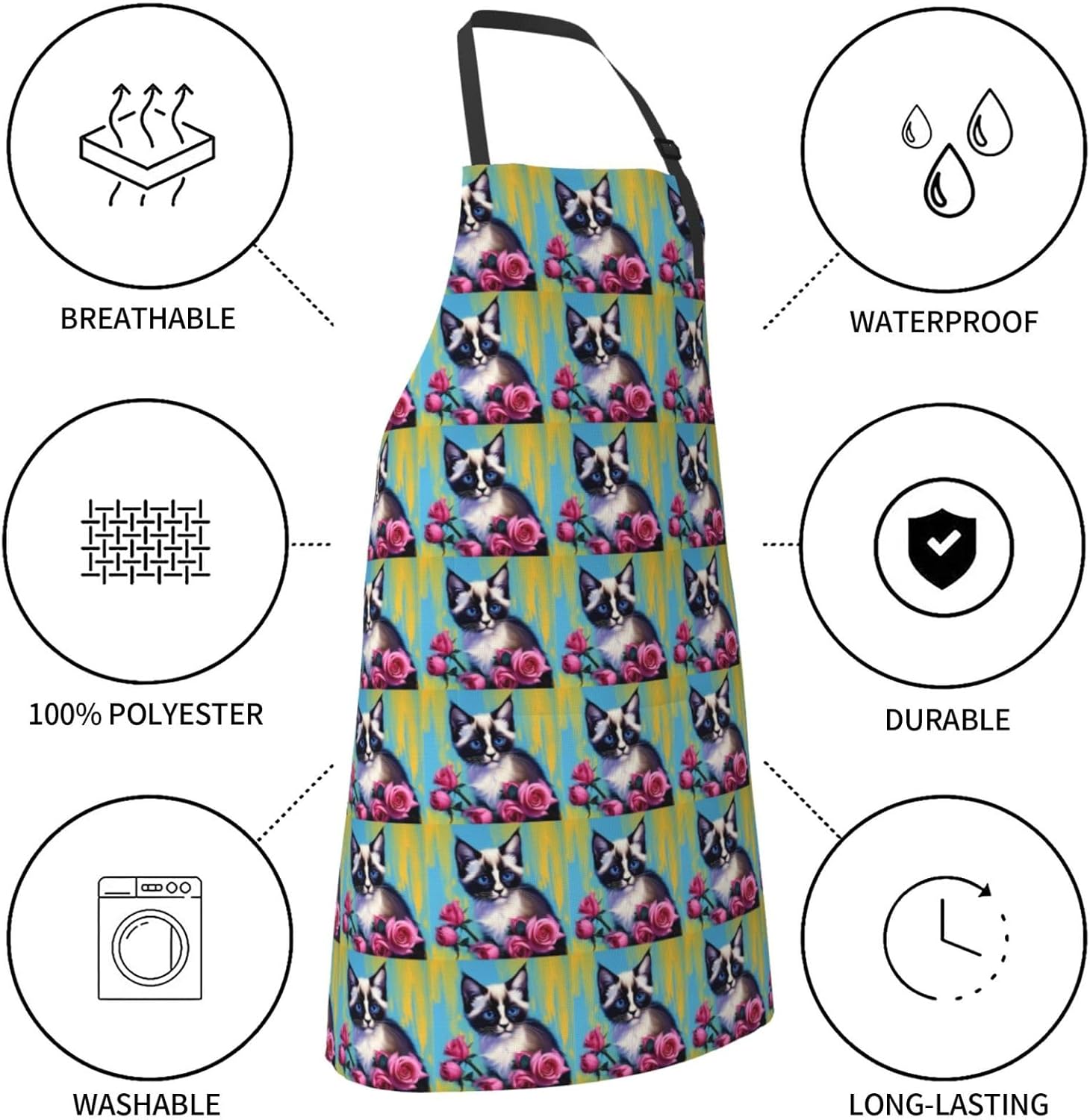 YANYU Mid-Century Modern Art Cat Print 28x33 In Kitchen Apron Stylish 