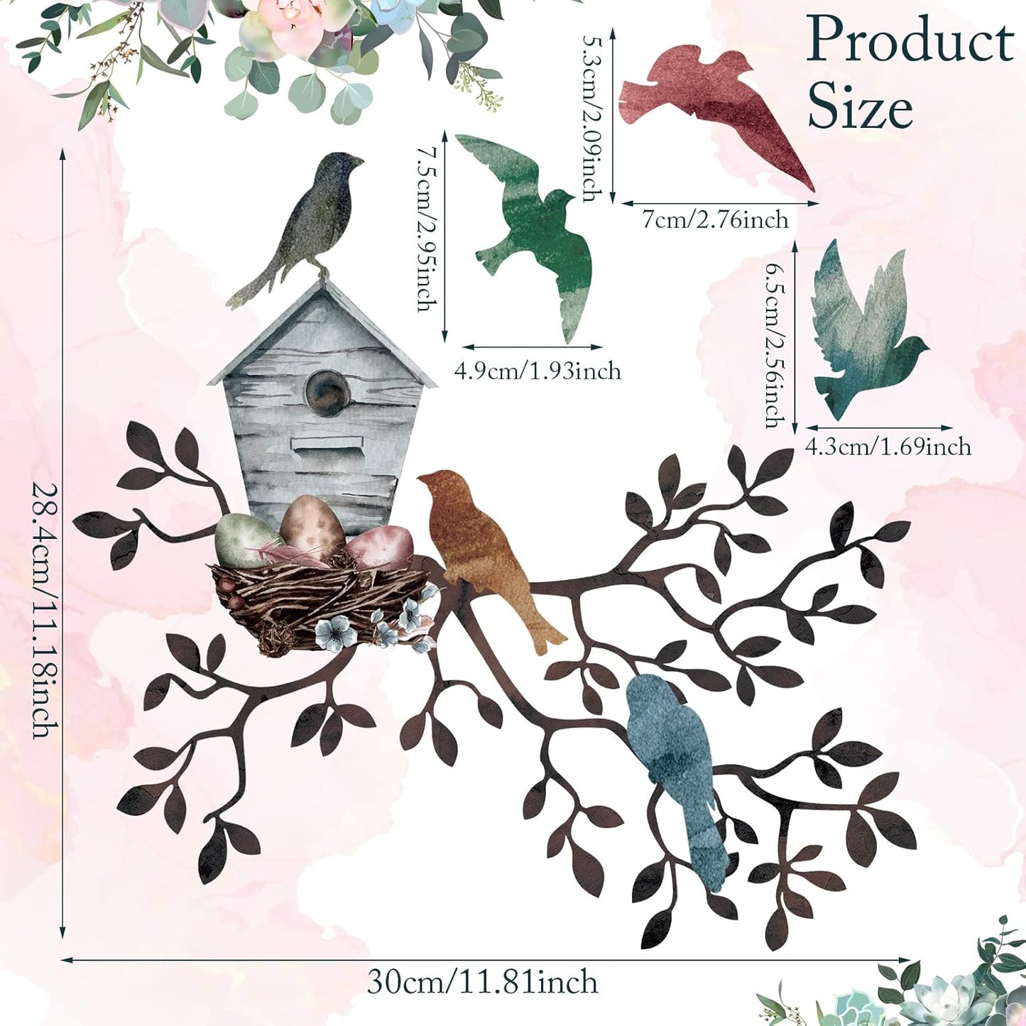 Tatuo Metal Bird Wall Art Birds on The Branch Wall Decor Hanging Metal