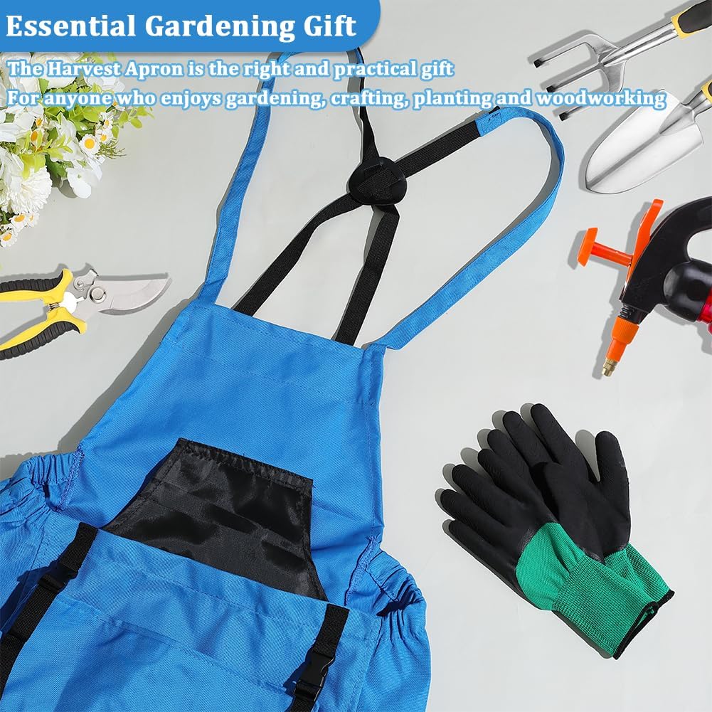 GORGECRAFT Gardening Apron Set Blue Cloth Water Washable Vegetable Har