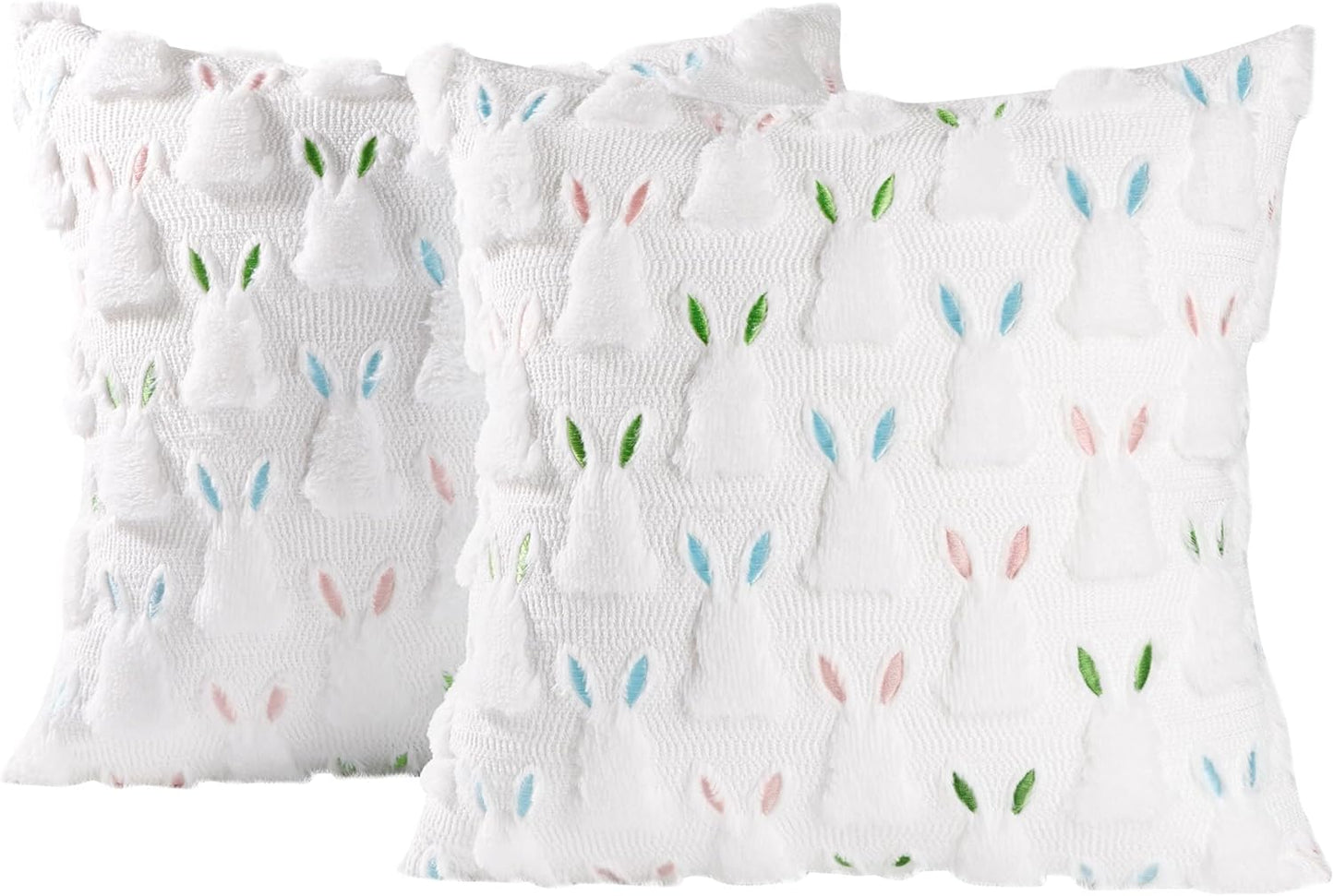 Easter Pillow Covers 18" x 18" Set of 2, Easter Decorations Cute Soft Plush Bunny Throw Pillow, Spring Farmhouse Decorations for Home Sofa Couch Living Room Bedroom