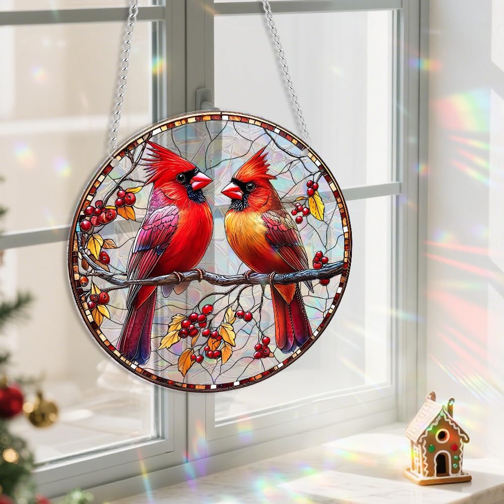 Xmas Suncatcher Bird Window Hanging - Christmas Snowman Suncatcher for Door Terrace Garden Home Decor， Winter Rainbow Maker Birthday Gifts for Lovers Women Men Dad Mom