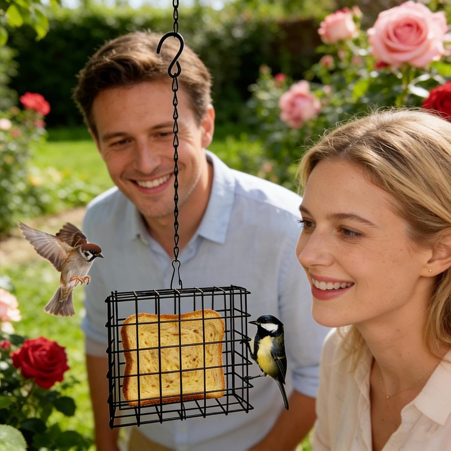 Hanging Suet Bird Feeder, Square Wire Mesh Cage with Chain, 12x4.5x13.8cm Metal Outdoor Garden Feeder for Wild Birds for Balcony Garden Yard Patio Outdoor Outside