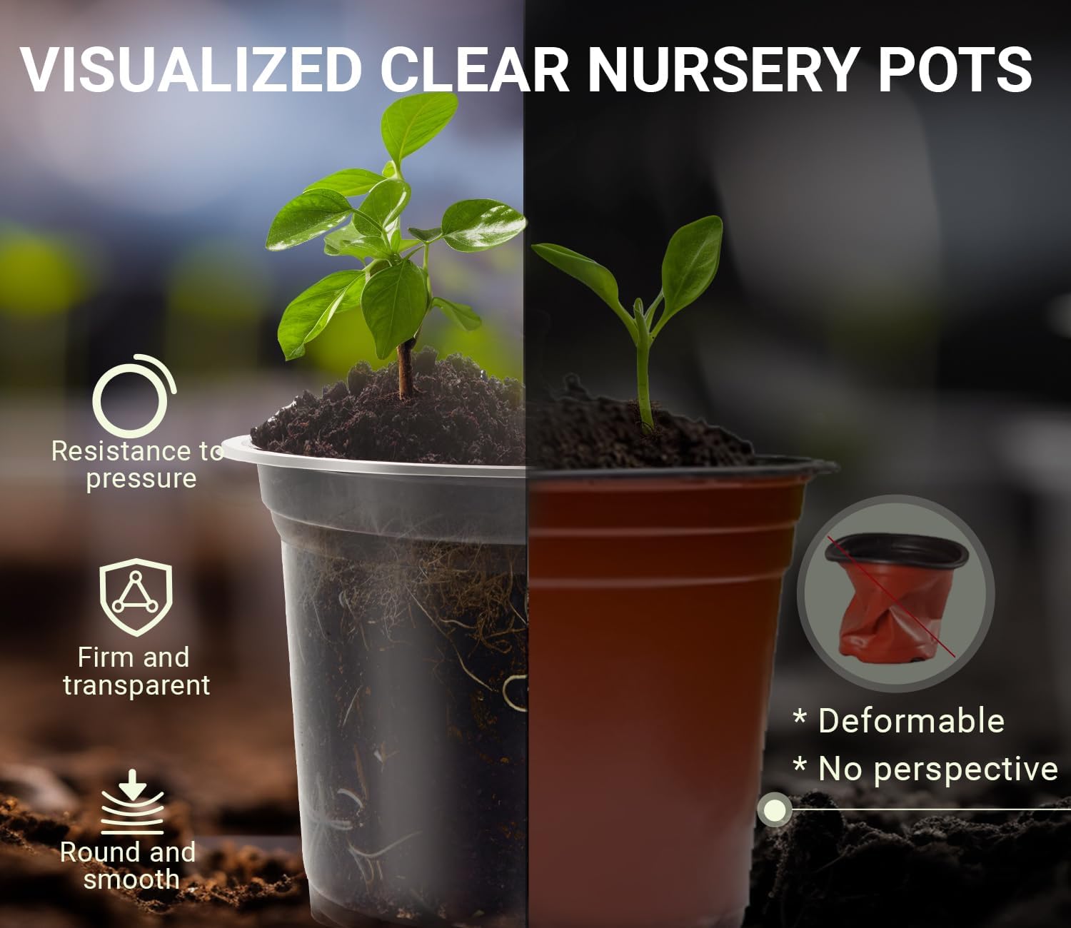 30 Packs Clear Nursery Pots for Plants, 3.5/4/5 Inch High Transparency