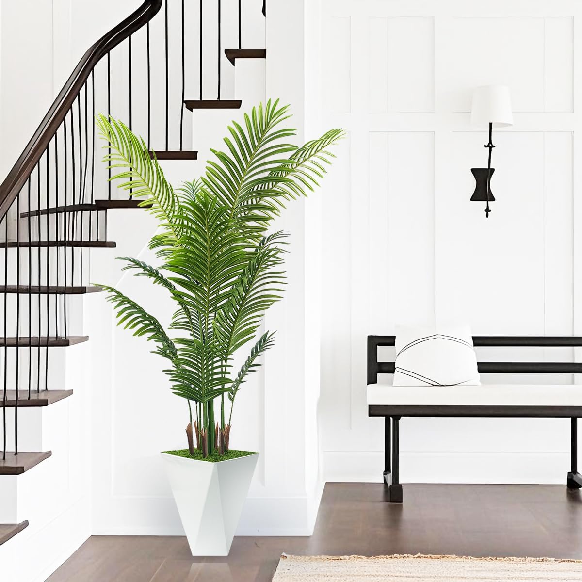 Artificial Palm Trees 6FT Tall Fake Palm Tree Indoor,Faux Tropical Areca Floor Plant with Tall White Planter, Fake Silk Plants in Pot for Home Office Living Room Bedroom Decor