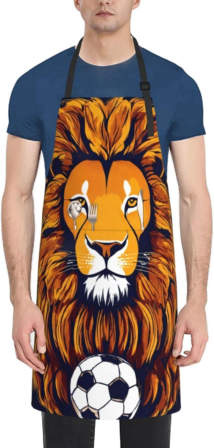 Cool Lion Print Laundry apron 28x33 In Waterproof Kitchen Apron with Pockets for Cooking Baking