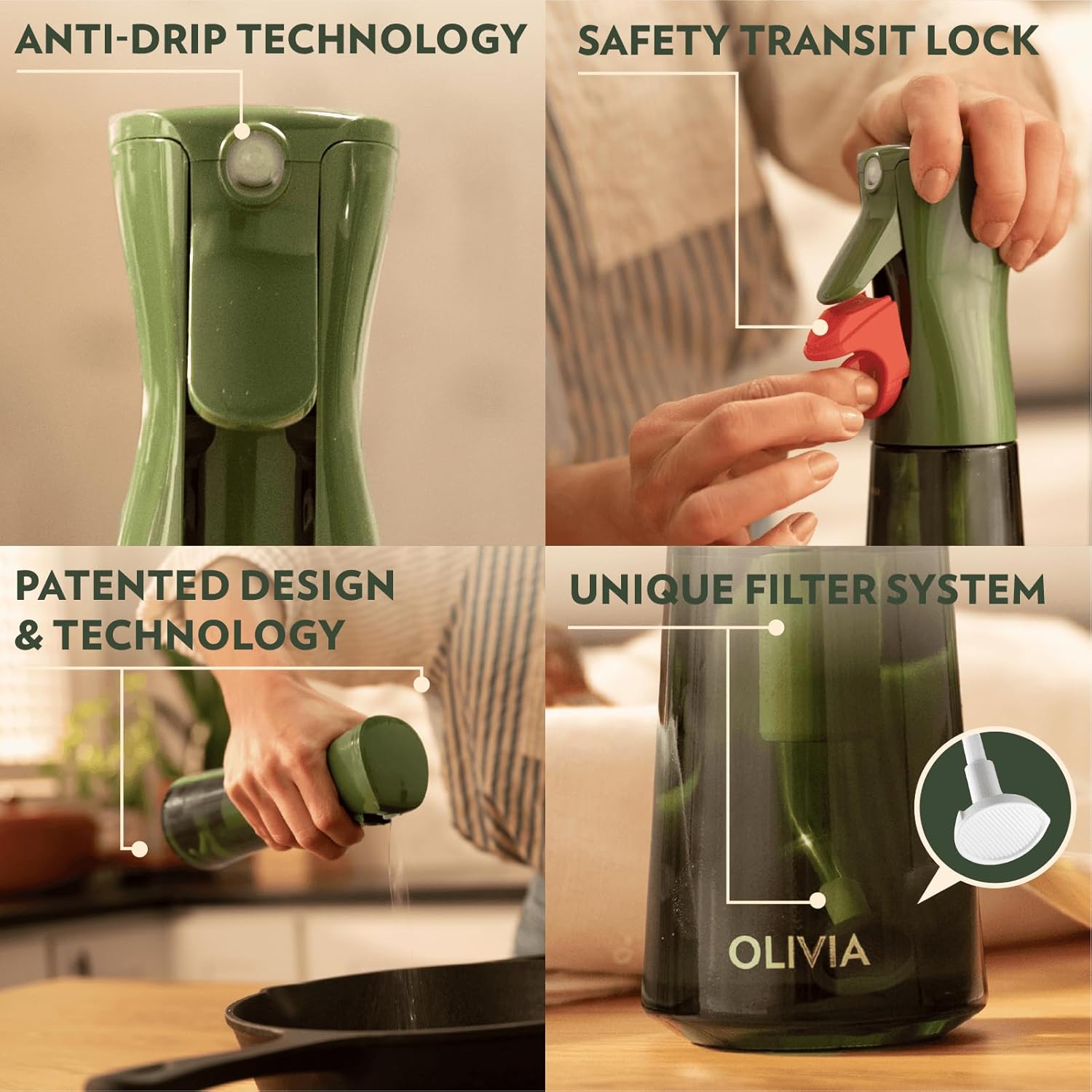 FLAIROSOL OLIVIA Oil Sprayer for Cooking, 200ml Glass Olive Oil Spraye
