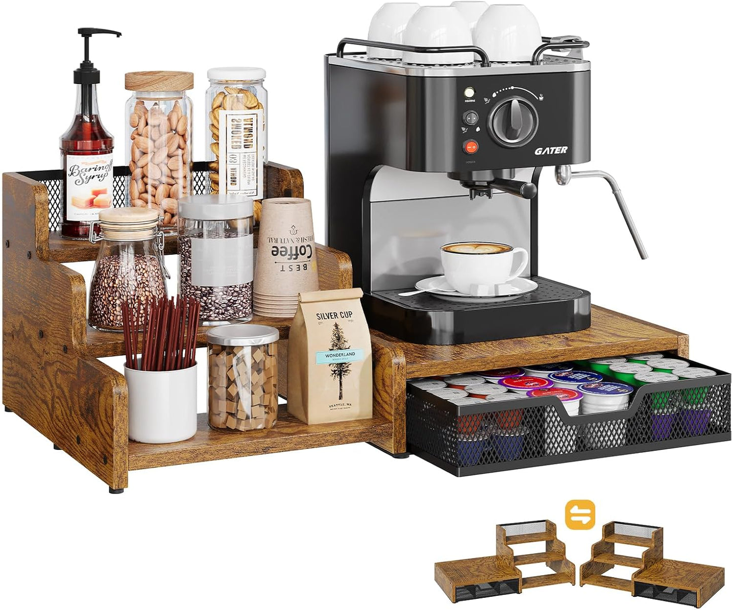 Coffee Station Organizer with K Cup Holder, 28 Pod Capacity,3-Tier Syr