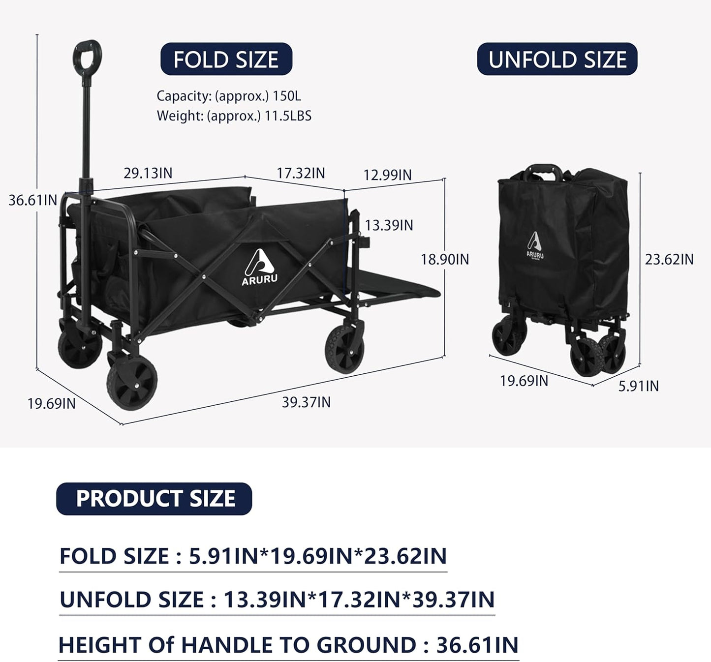 Collapsible Wagon Cart with Tailgate, 330LBS Heavy Duty Utility Folding Beach Wagons with All-Terrain Wheels, Cup Holders, Portable＆Foldable for Grocery Sports Garden Shopping Camping Pets