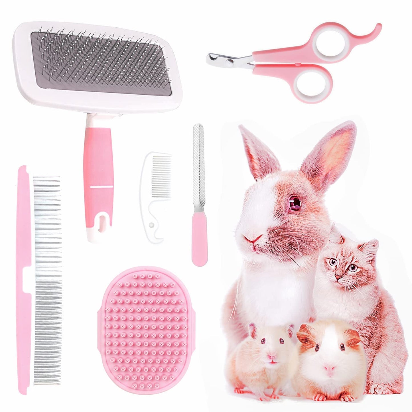 Small Animal Pet Grooming Kit with Pet Shedding Slicker Brush, Bath Ma