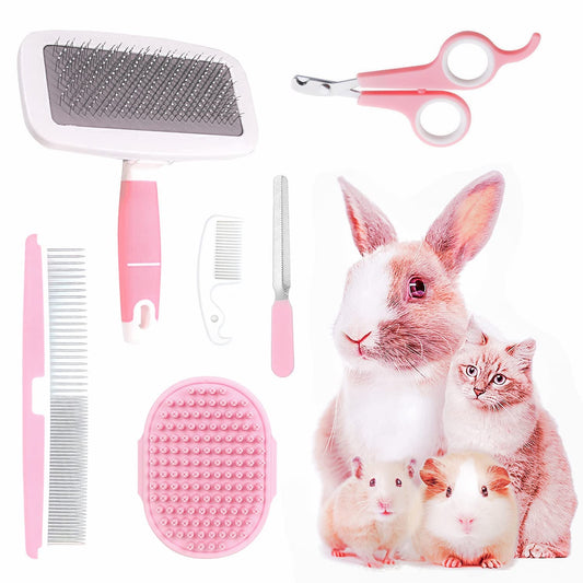 Small Animal Pet Grooming Kit with Pet Shedding Slicker Brush, Bath Ma
