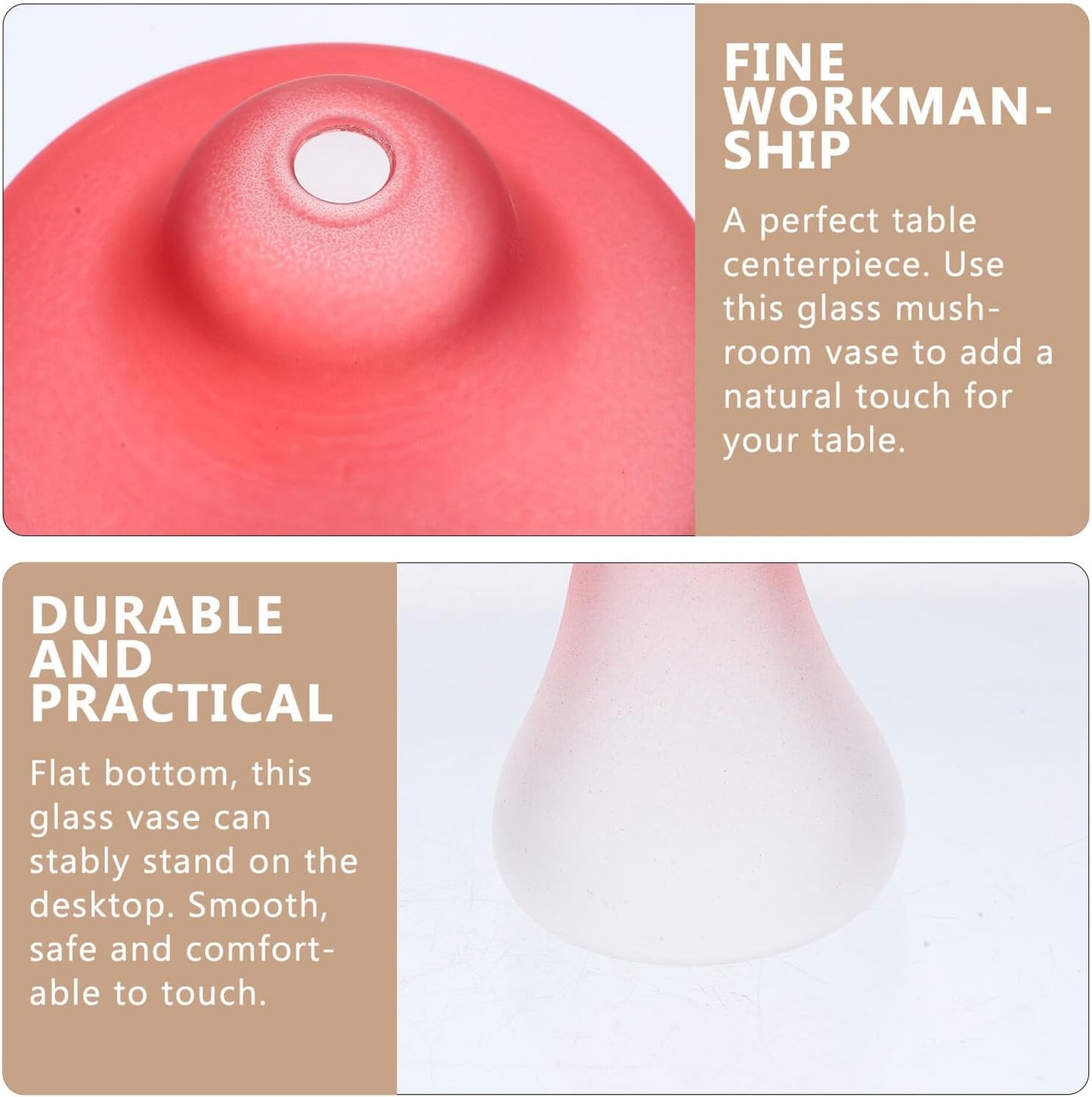 Mushroom Shaped Glass Vase Hydroponic Terrarium Planter Red Desktop Fl