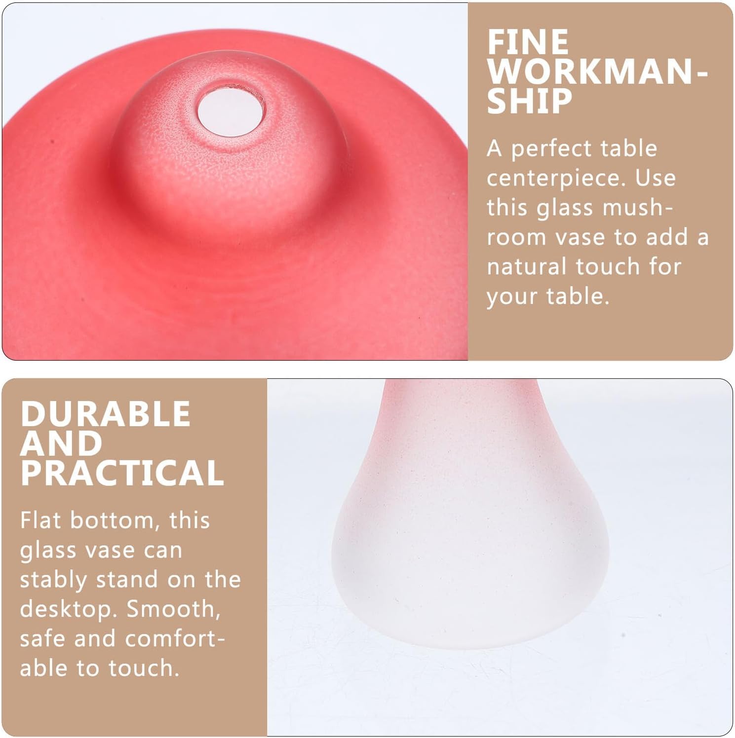 Mushroom Shaped Glass Vase Hydroponic Terrarium Planter Red Desktop Fl