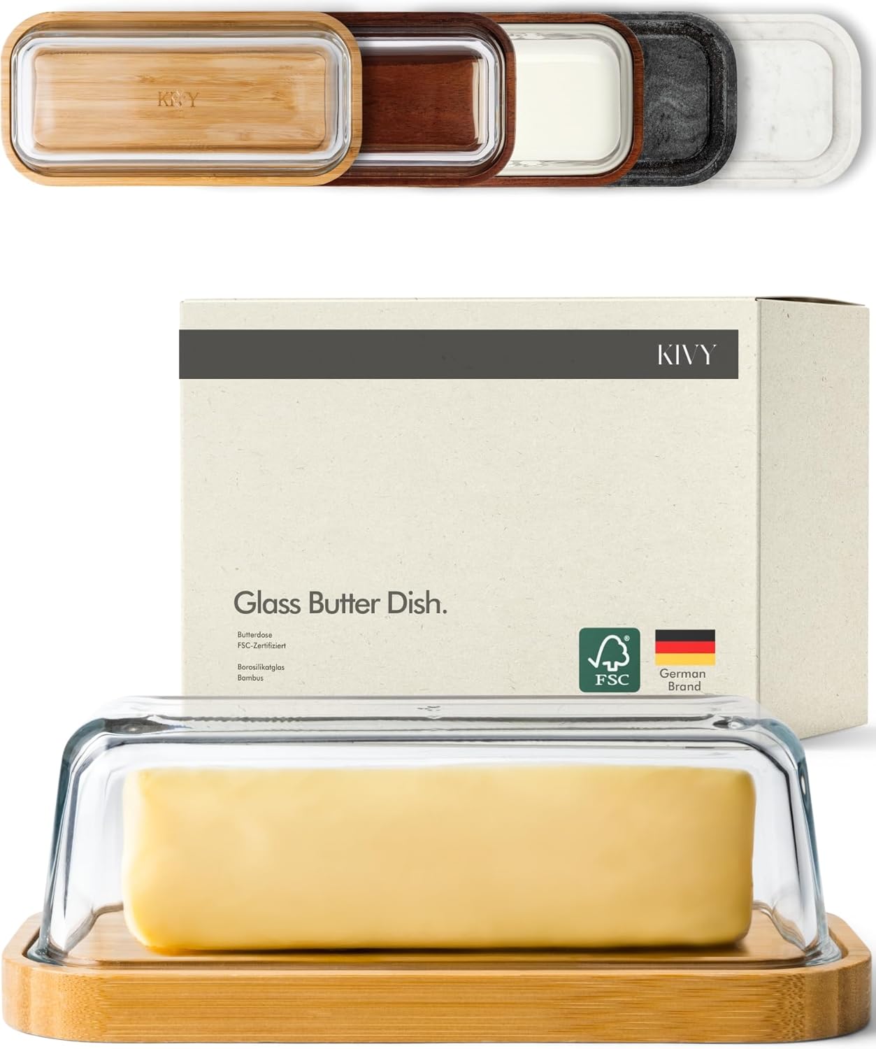 KIVY Glass butter dish with airtight lid that keeps butter soft - For 
