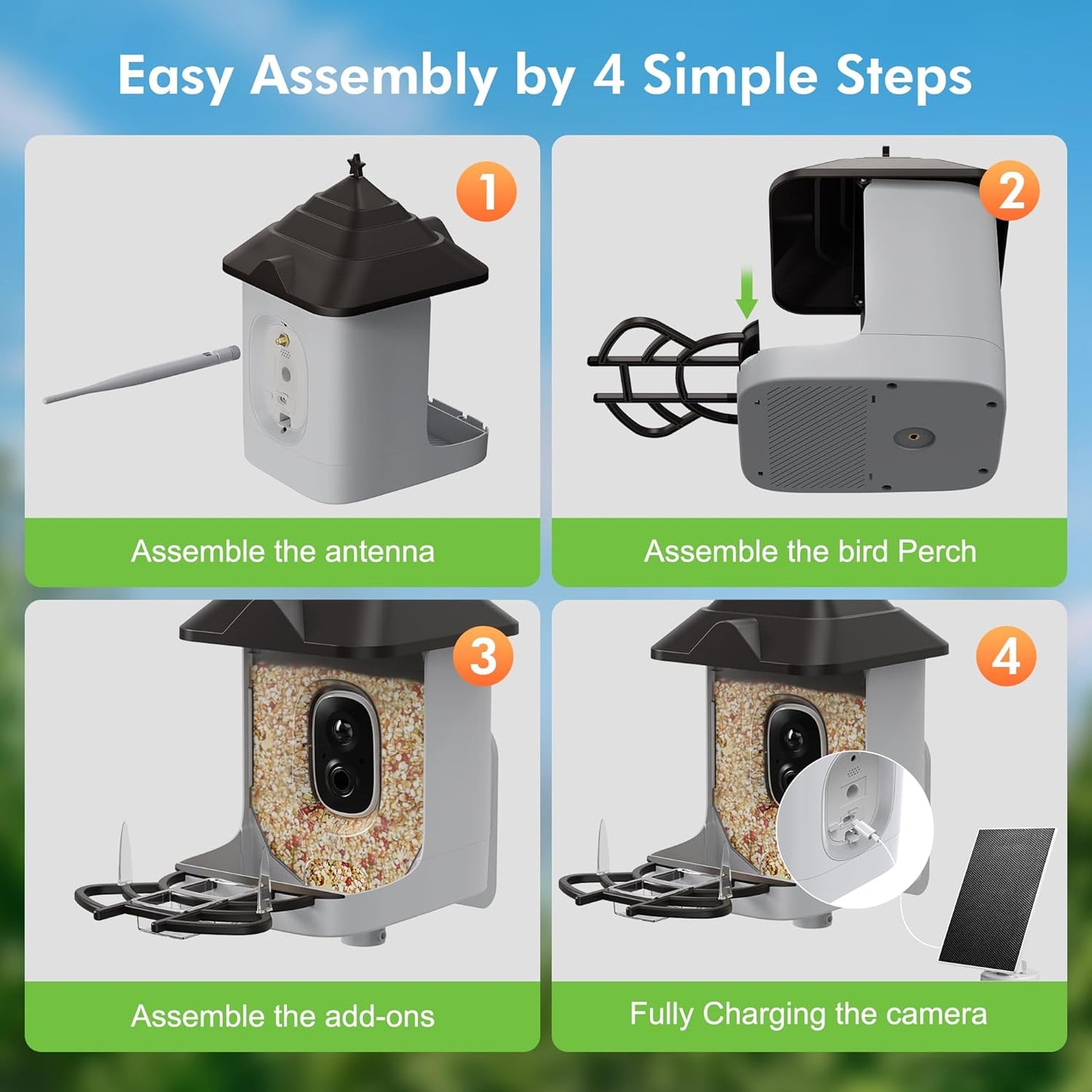 Smart Bird Feeder with Camera Solar Powered, 4K HD Live Video Bird Camera Feeder with AI Identifies,App Control,Instant Arrival Alert,Auto Capture,Motion Detection,IP65 Waterproof Bird House