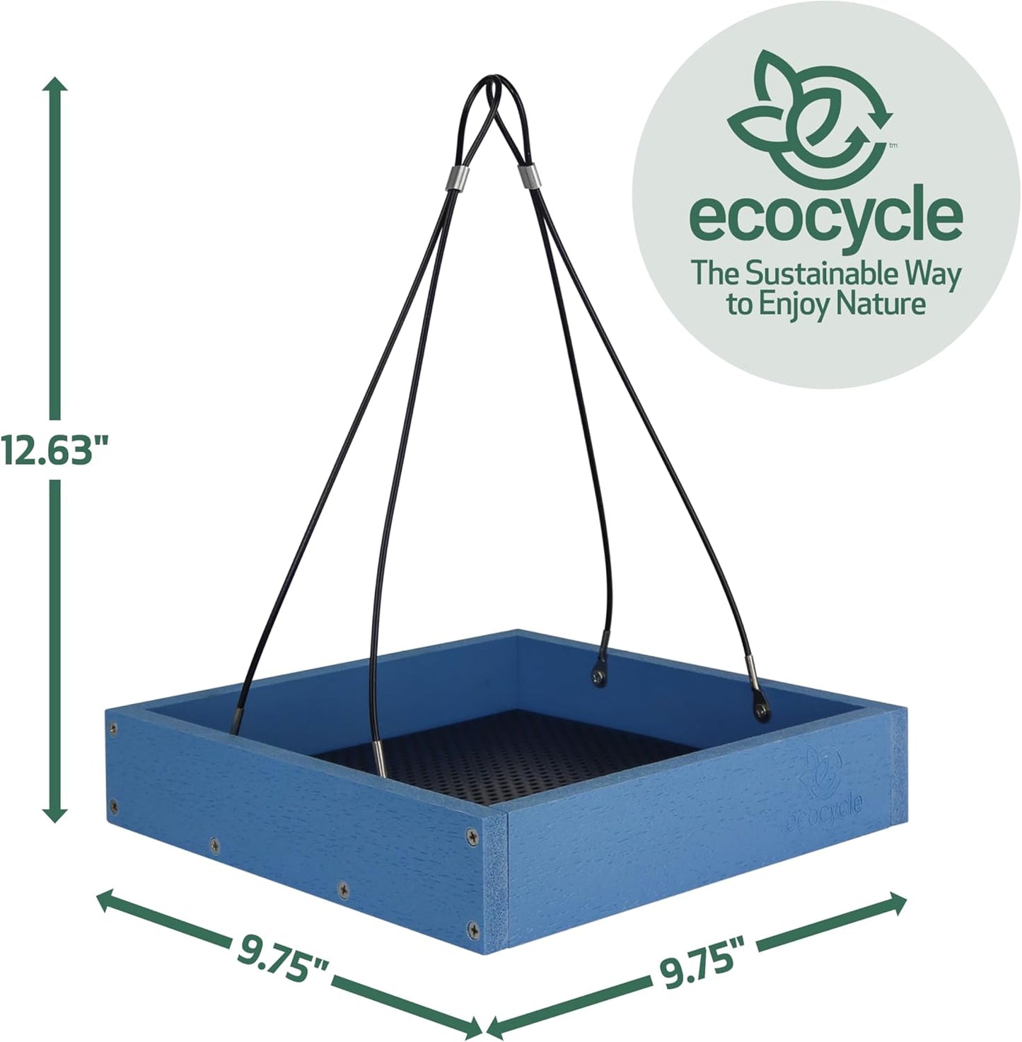 Perfect Picnic Recycled Plastic Bird Feeder with Fresh Seed Tray for Wild Birds and Outdoor Décor, Hanging Tray Feeder, 1.5 Quart Capacity, Blue
