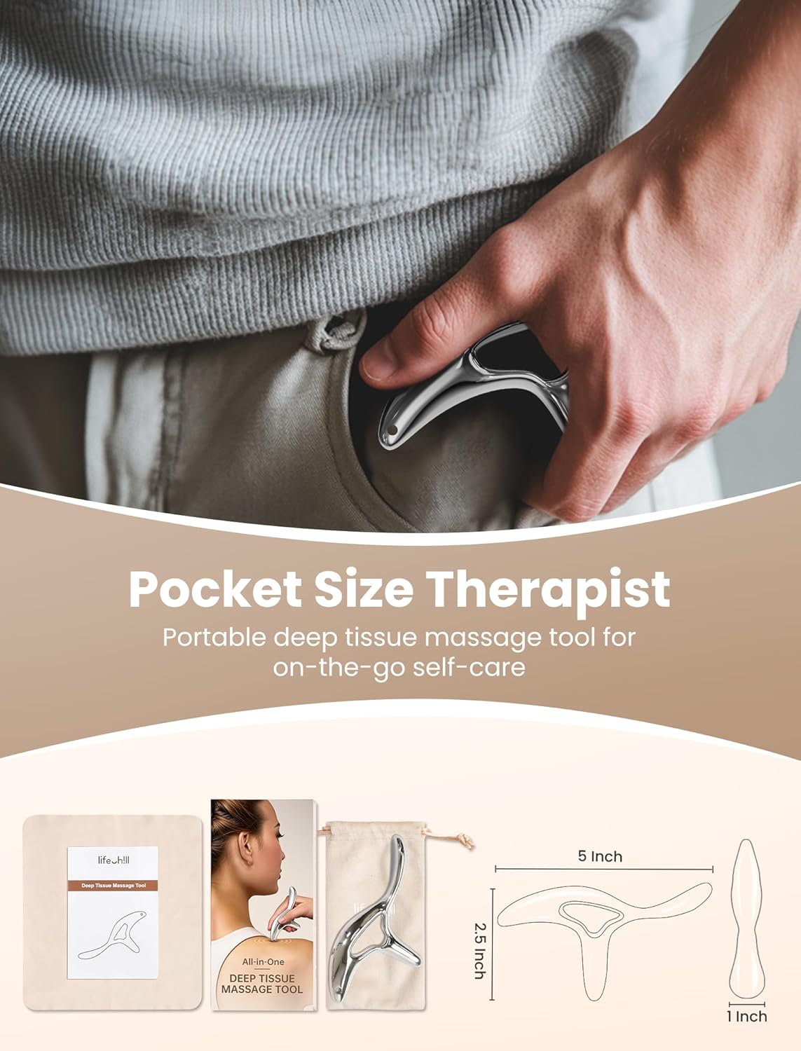 lifechill Trigger Point Massage Tool for Deep Tissue Massage & Gua Sha