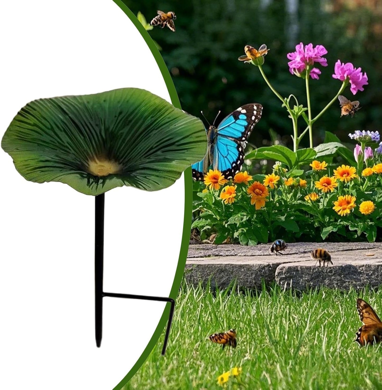 Outdoor Bird Bath - Decorative Feeder | Flower Design Water Station with Metal Stake for Hummingbirds Yard Garden Patio Backyard Wildlife Attraction Elegant Functional Outdoor Decor