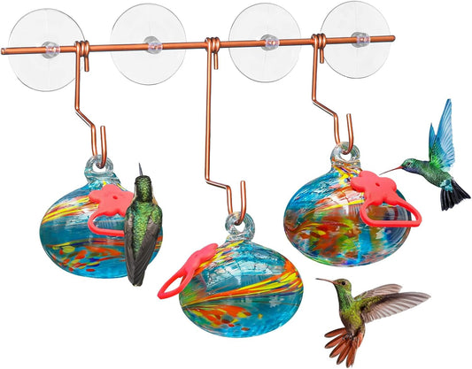 Window Hummingbird Feeder with Suction Cups,Hand-Blown Glass Hummingbi